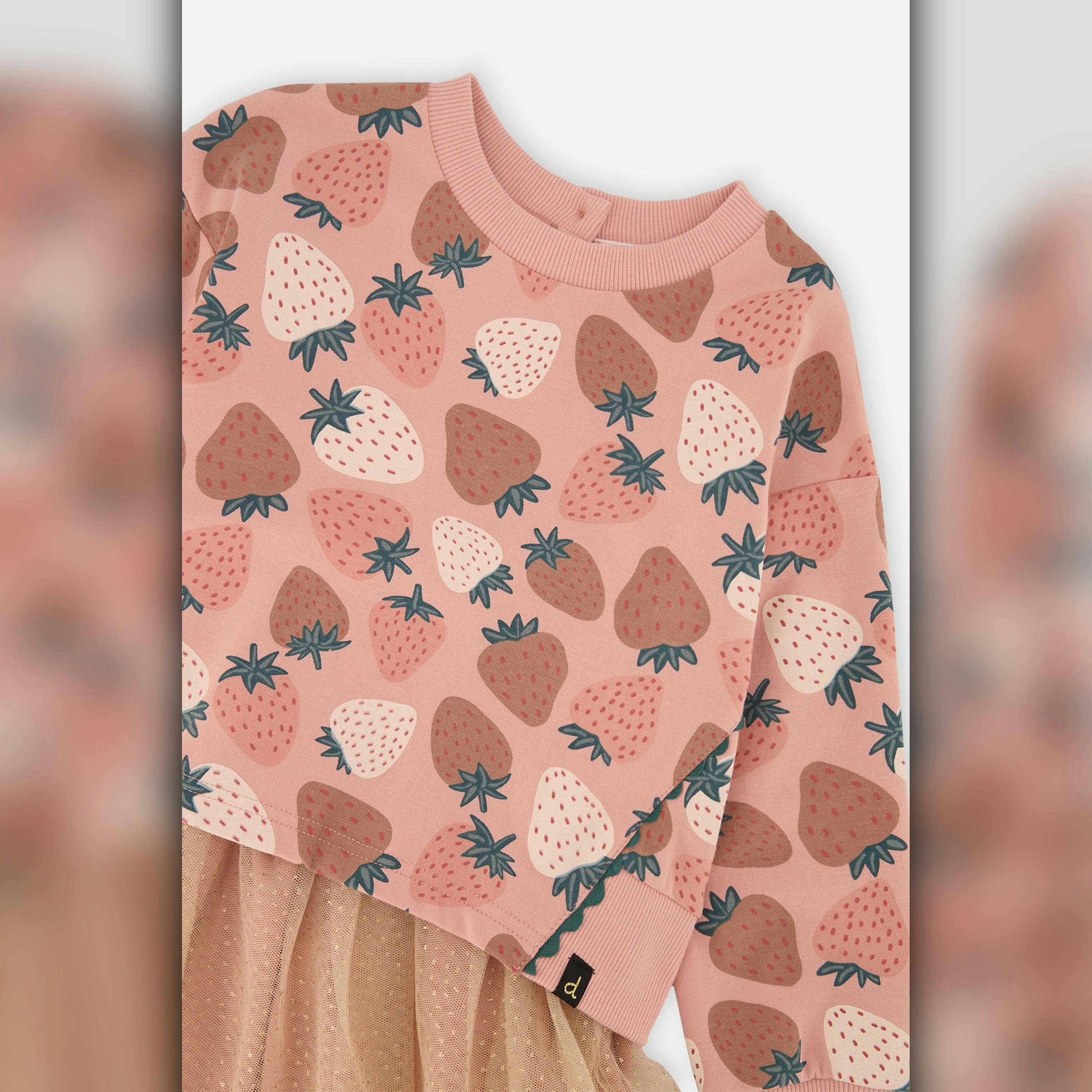 Bi-Material Dress Pink Strawberry Print , view 5 of 5