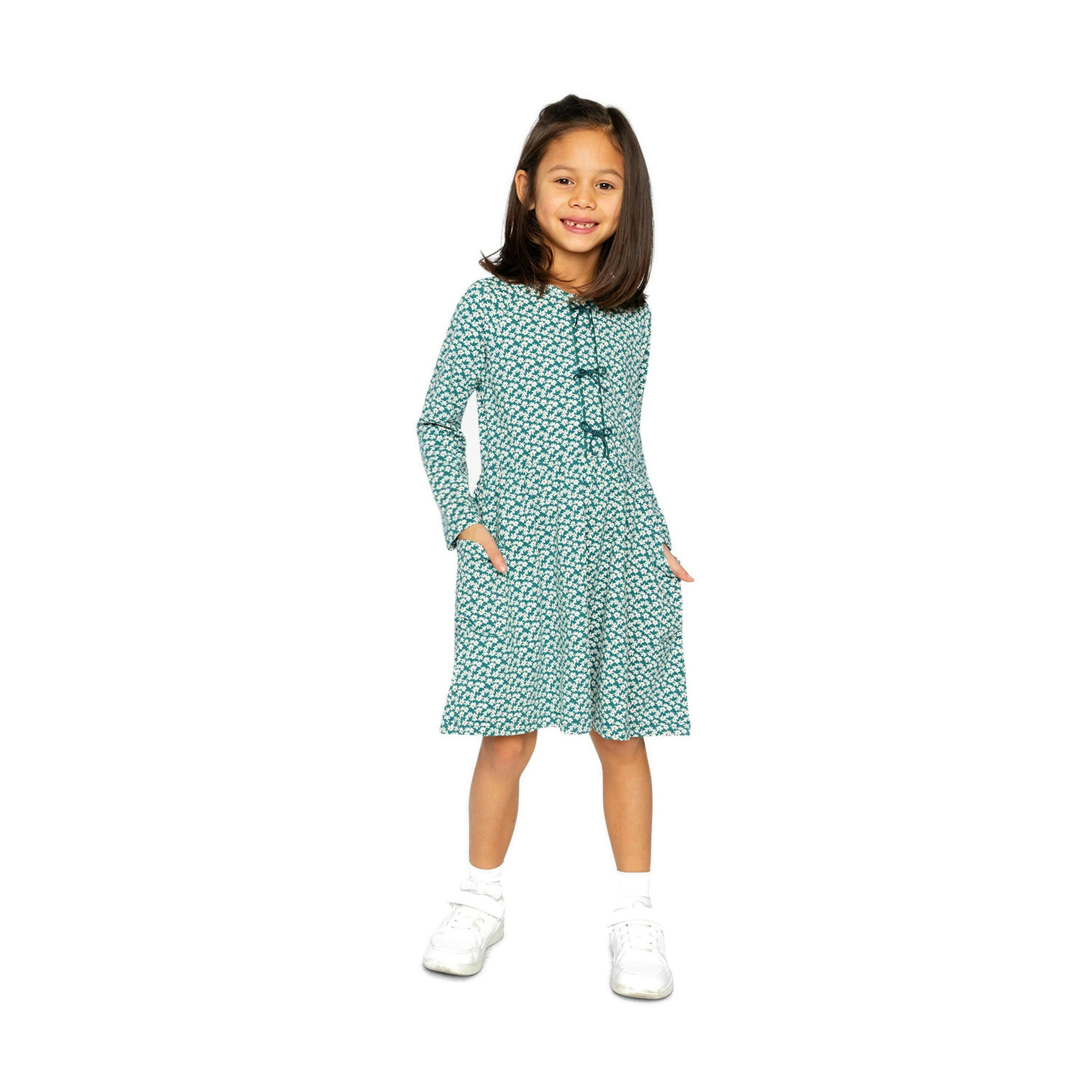 Organic Cotton Dress With Pockets Green Floral Print , view 2 of 4
