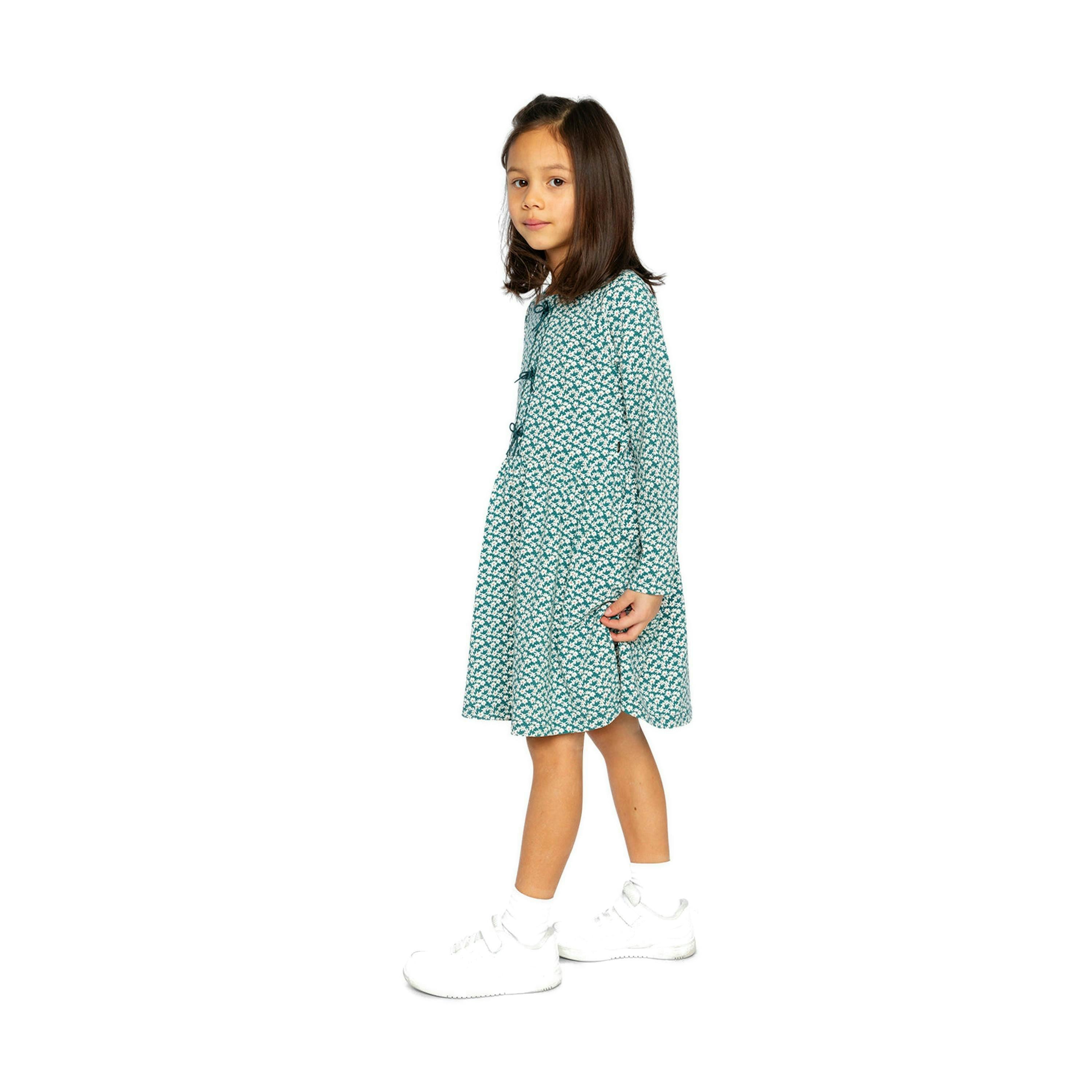 Organic Cotton Dress With Pockets Green Floral Print , view 3 of 4