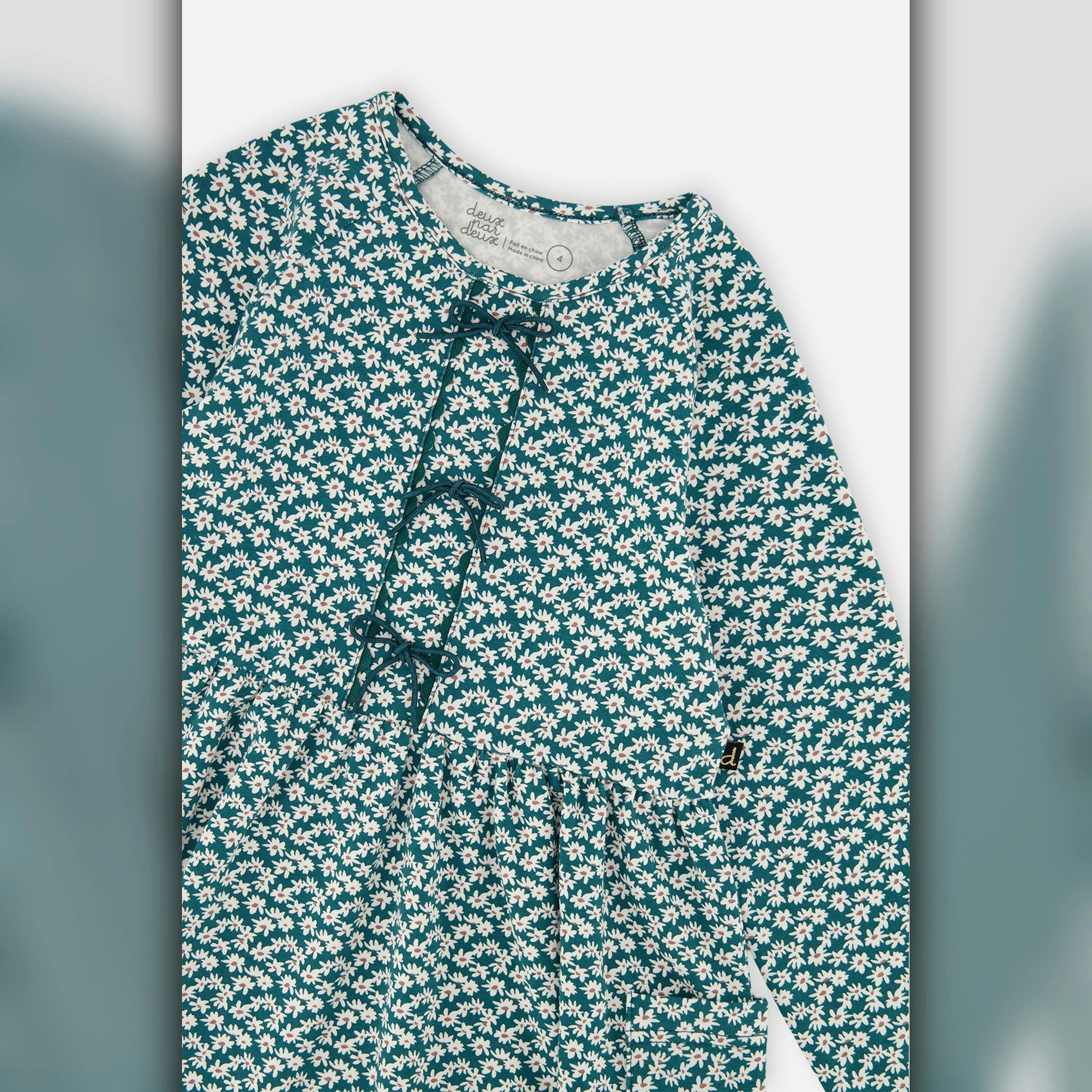 Organic Cotton Dress With Pockets Green Floral Print , view 4 of 4