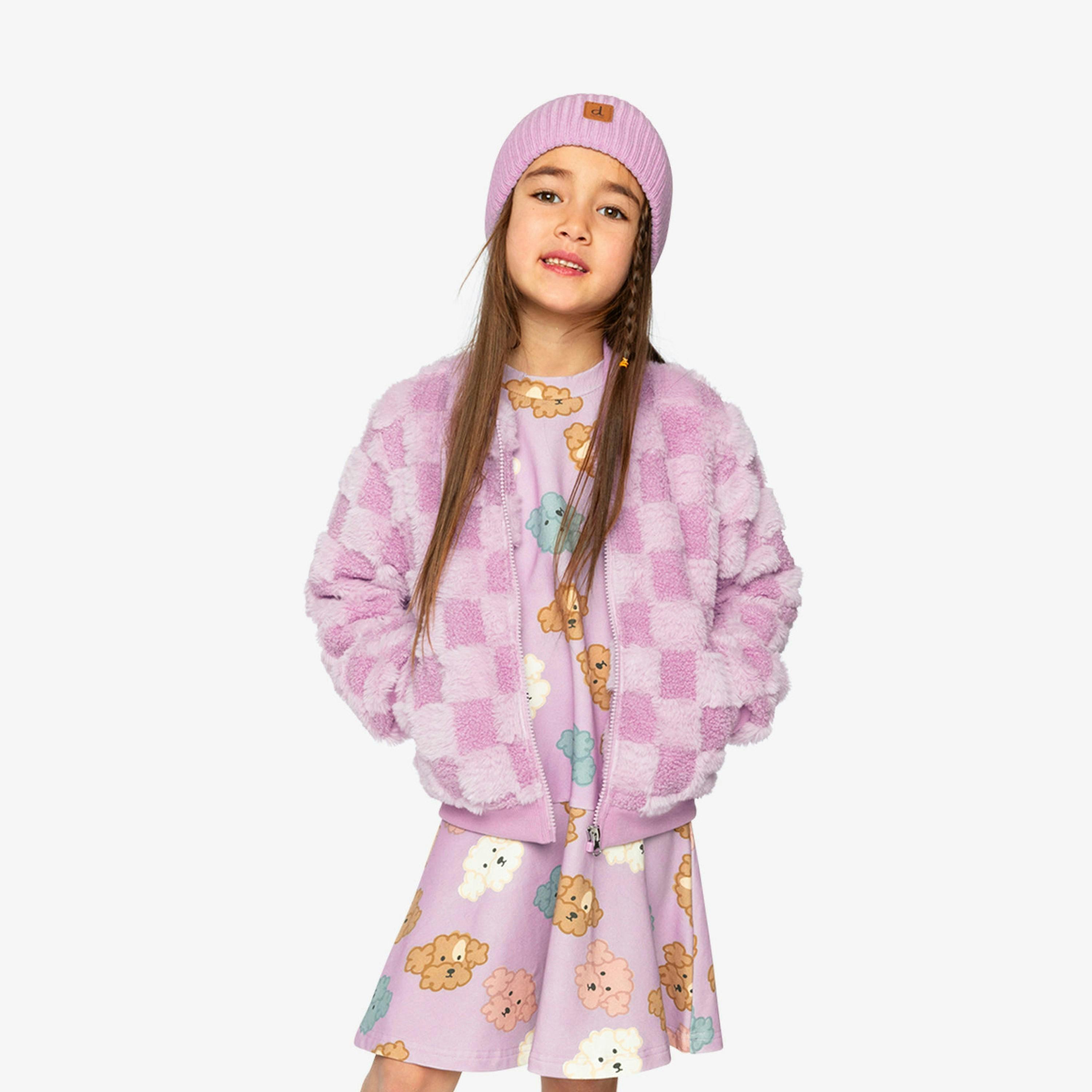 Faux Fur Jacquard Bomber Jacket Violet , view 2 of 6