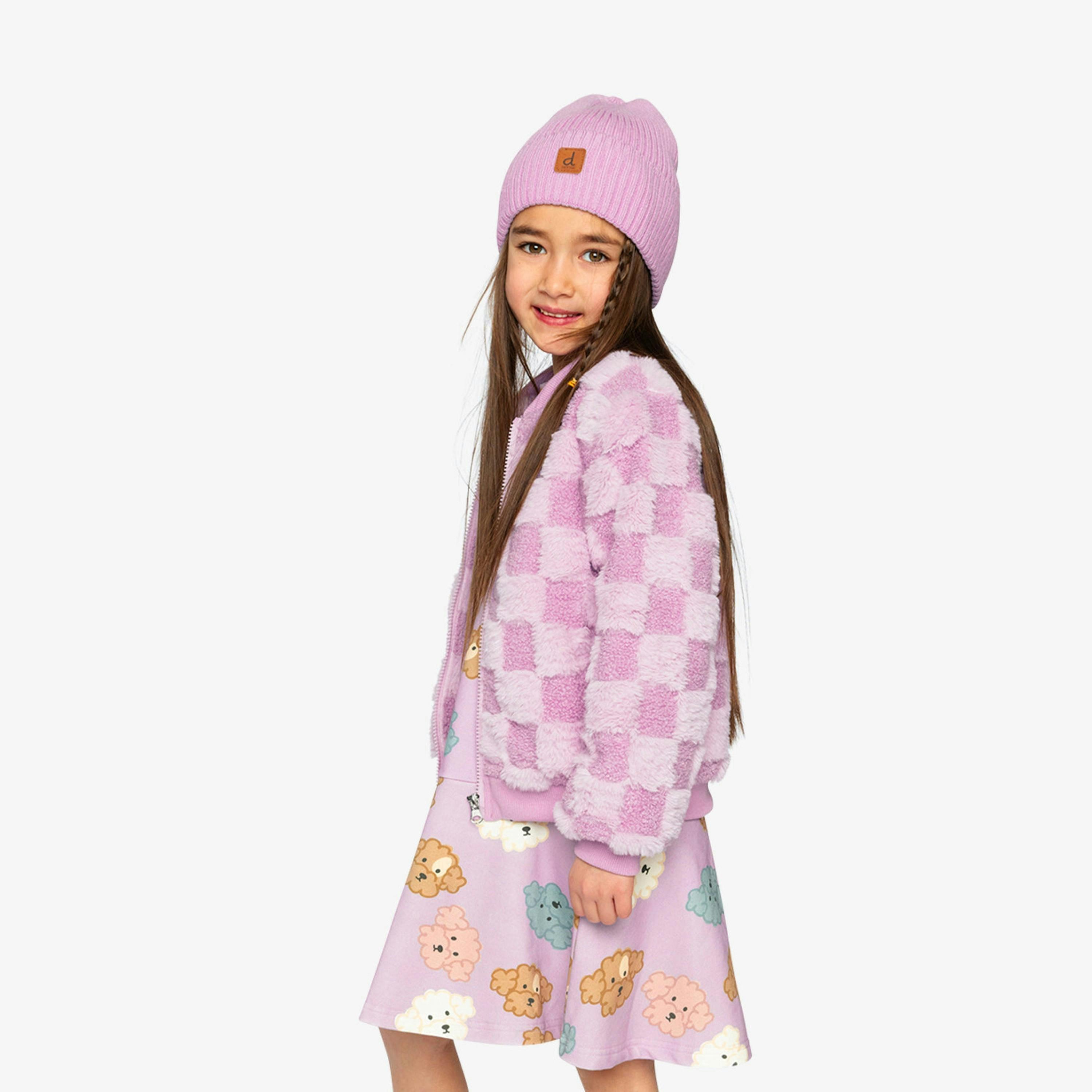 Faux Fur Jacquard Bomber Jacket Violet , view 3 of 6