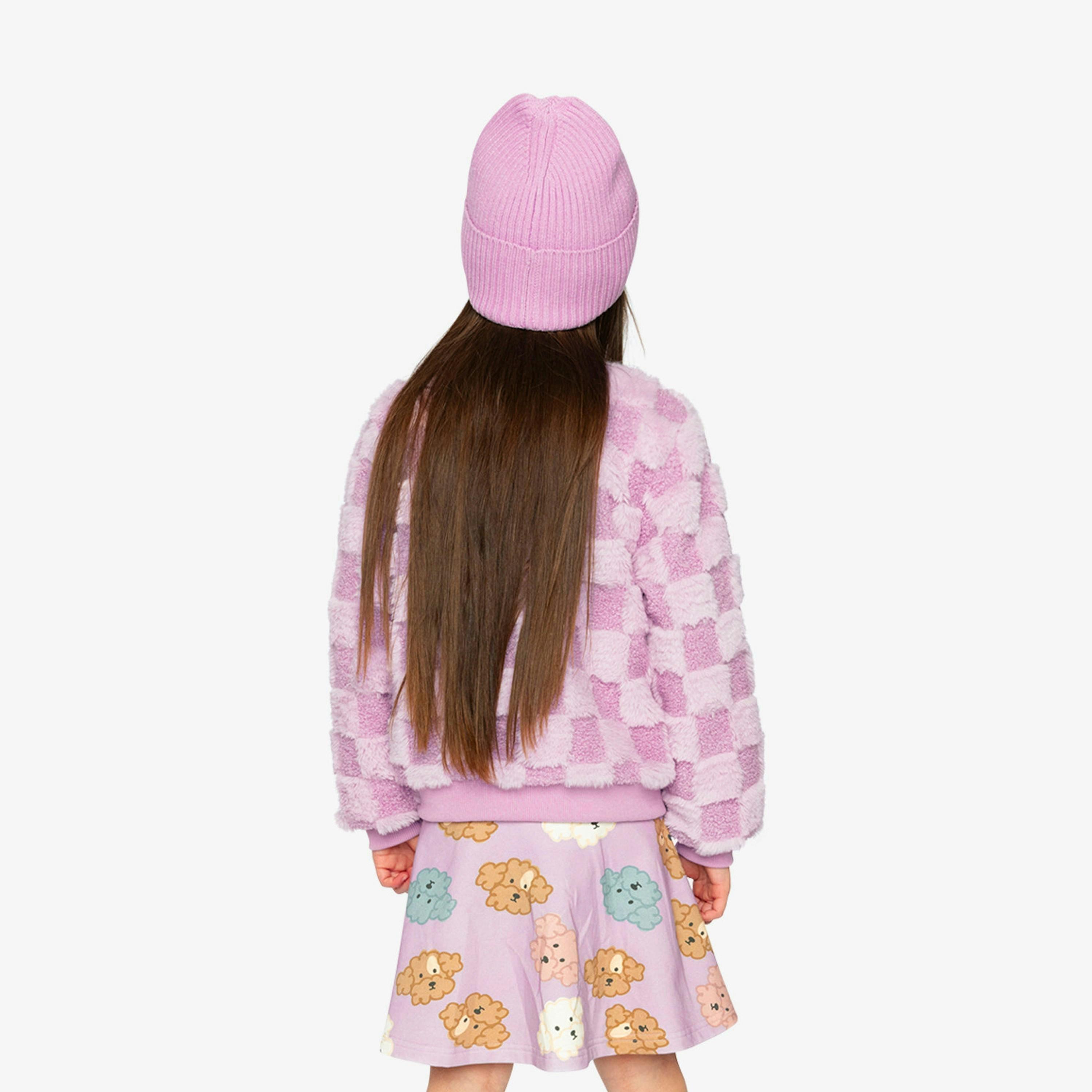 Faux Fur Jacquard Bomber Jacket Violet , view 4 of 6