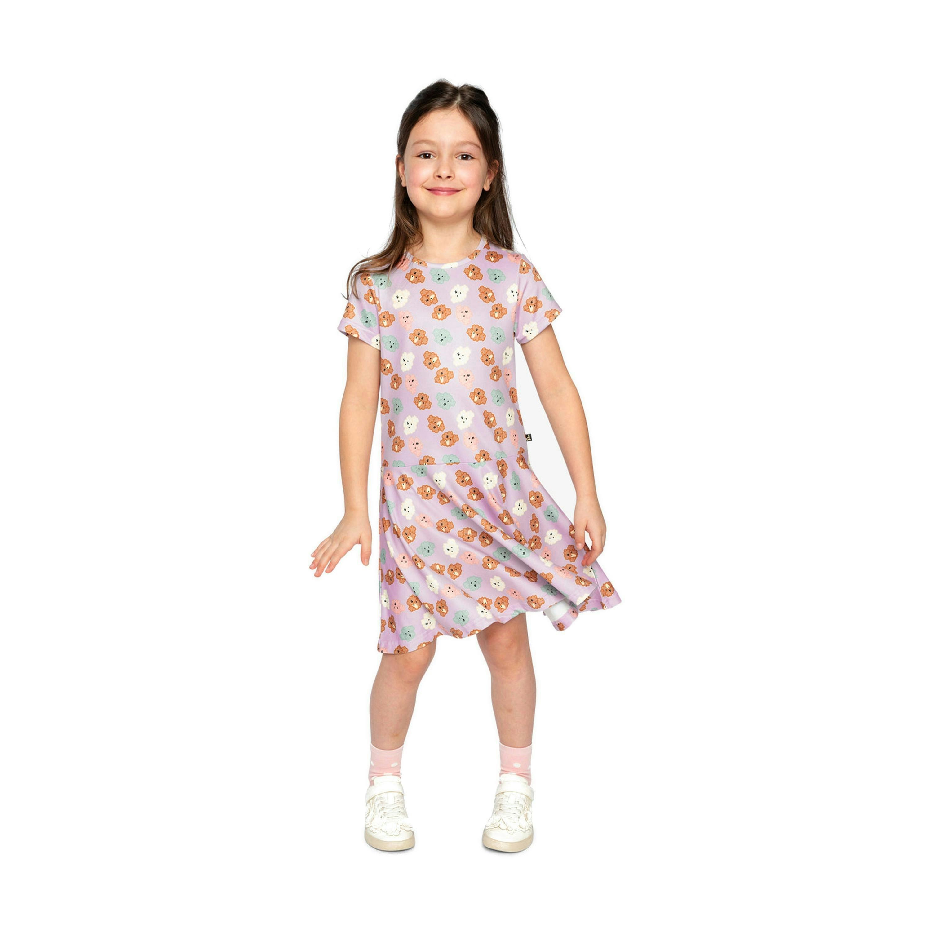 Short Sleeve Jersey Dress Purple Poodle Print , view 2 of 6