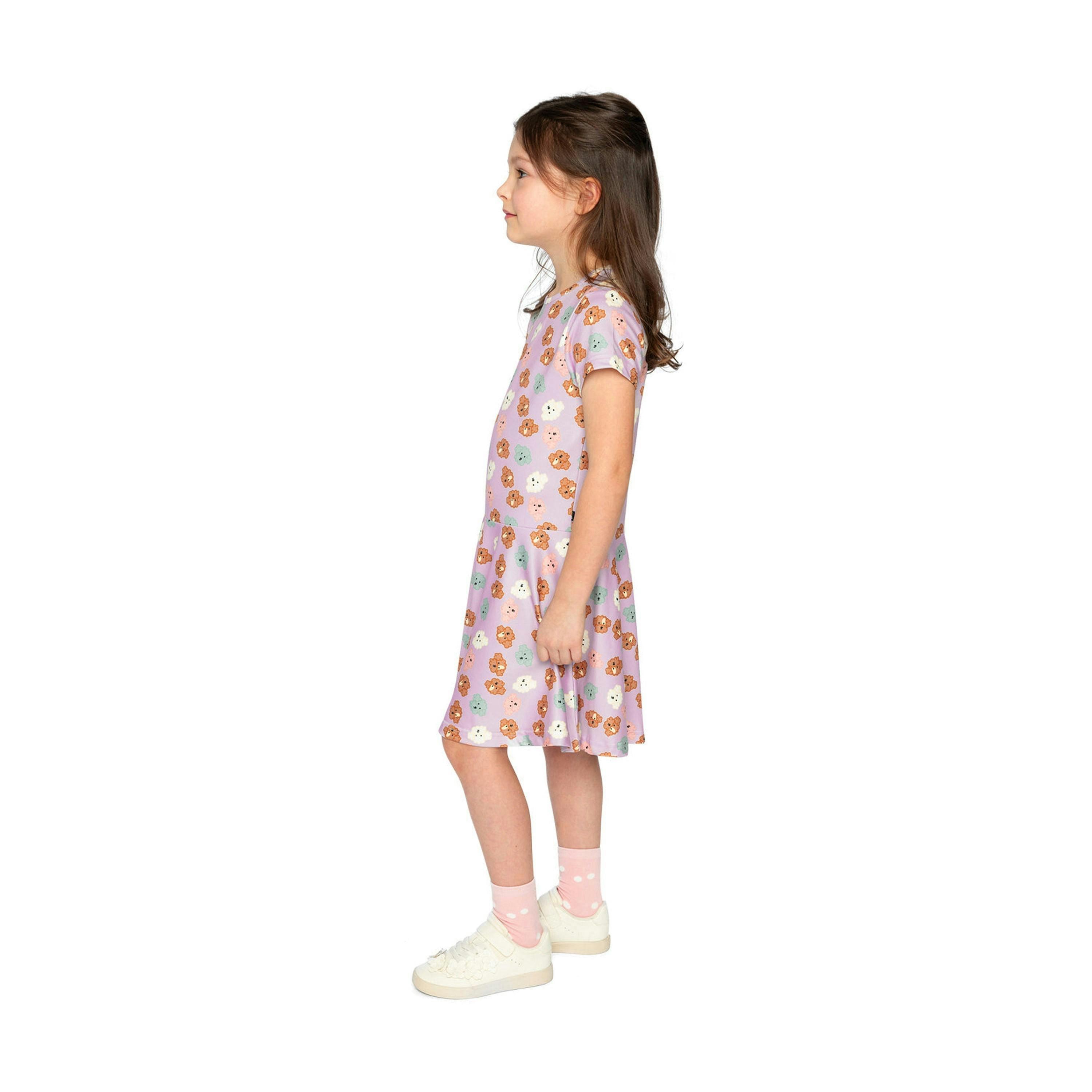 Short Sleeve Jersey Dress Purple Poodle Print , view 3 of 6