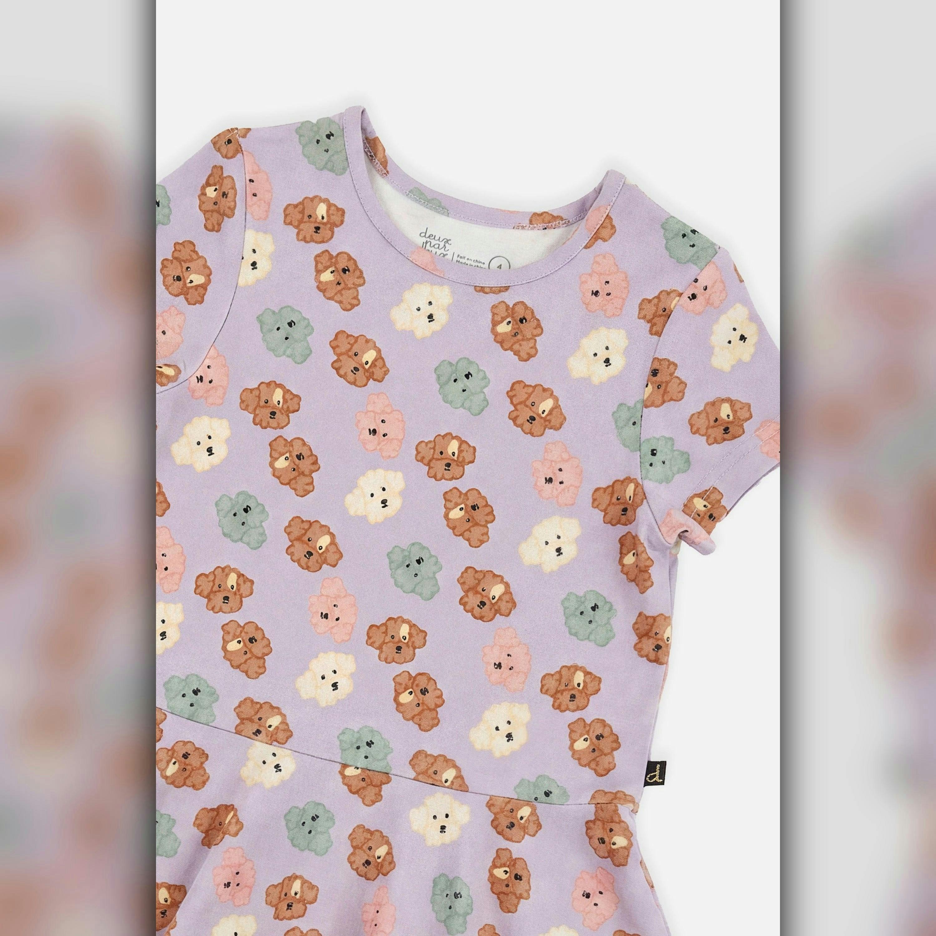 Short Sleeve Jersey Dress Purple Poodle Print , view 6 of 6