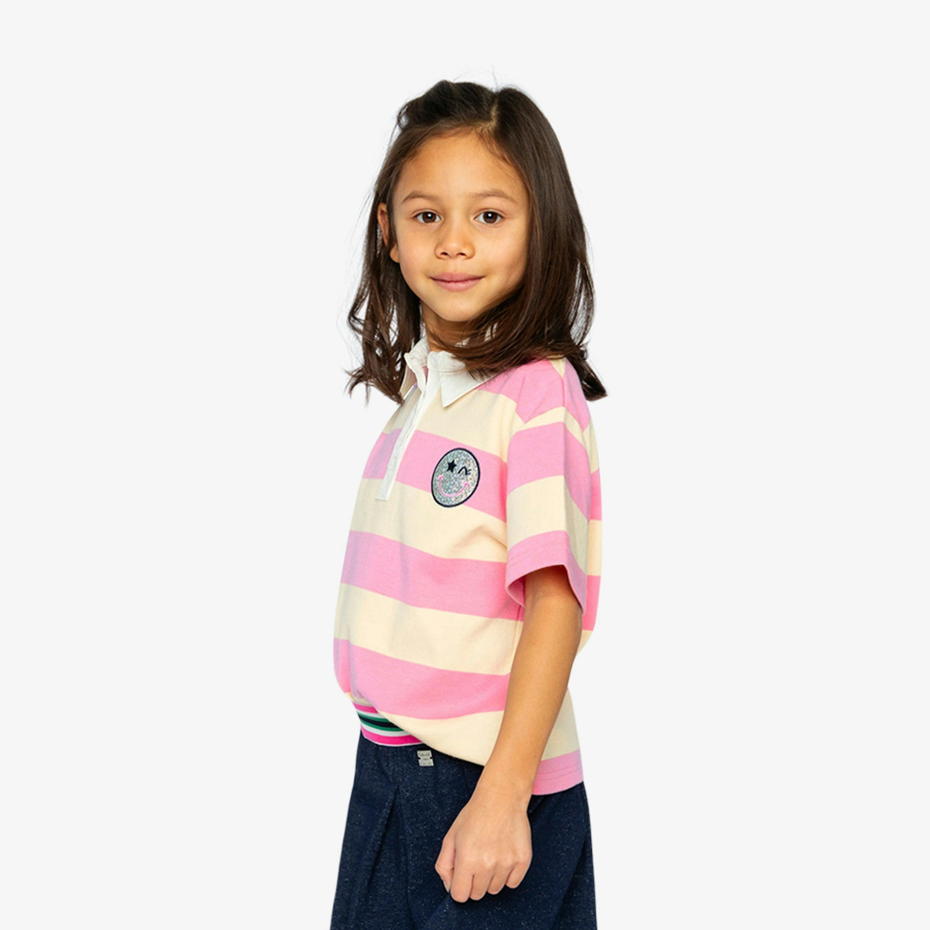 Polo Top Pink And Beige Stripes , view 4 of 6