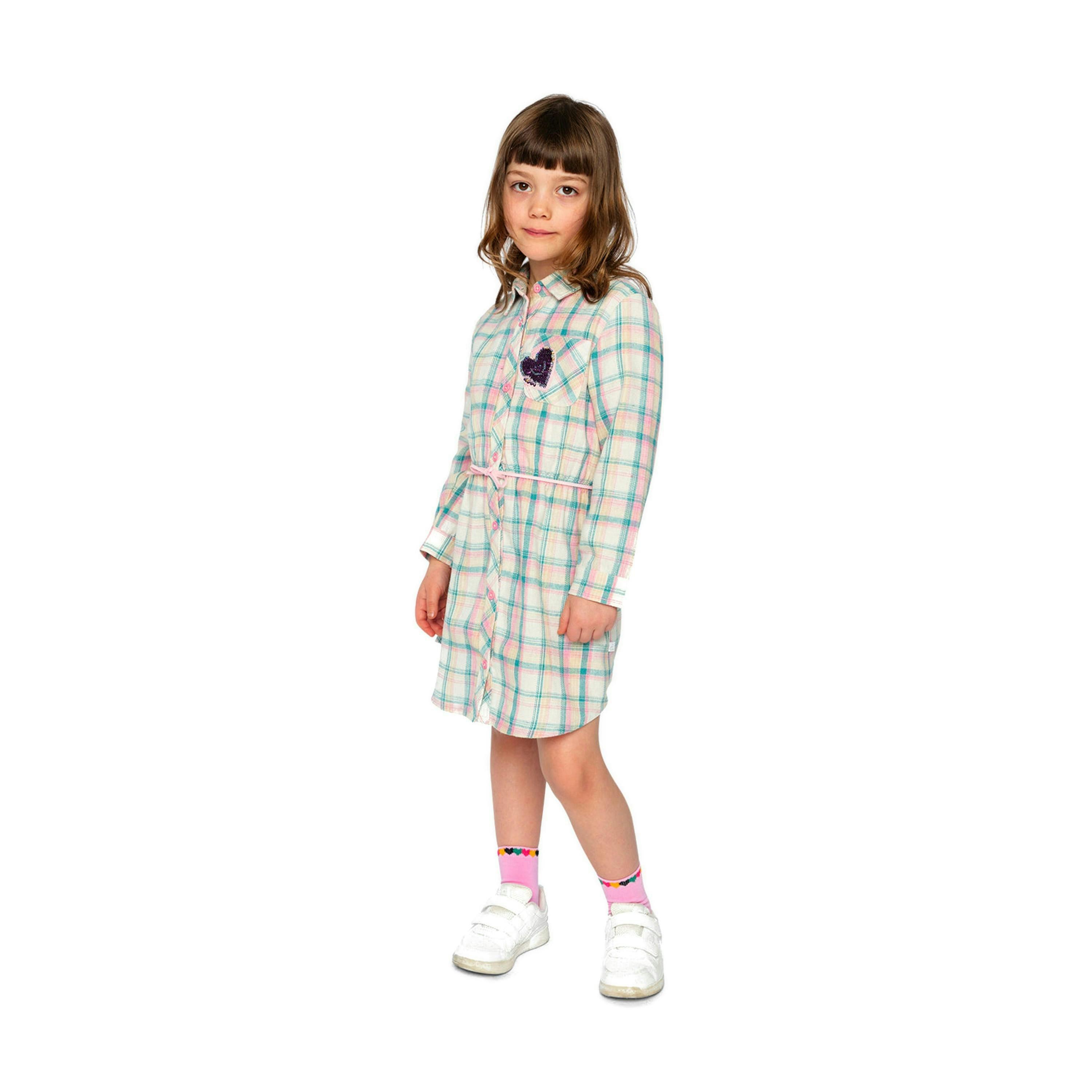 Shirt Dress With Belt Green And Pink Plaid , view 3 of 6