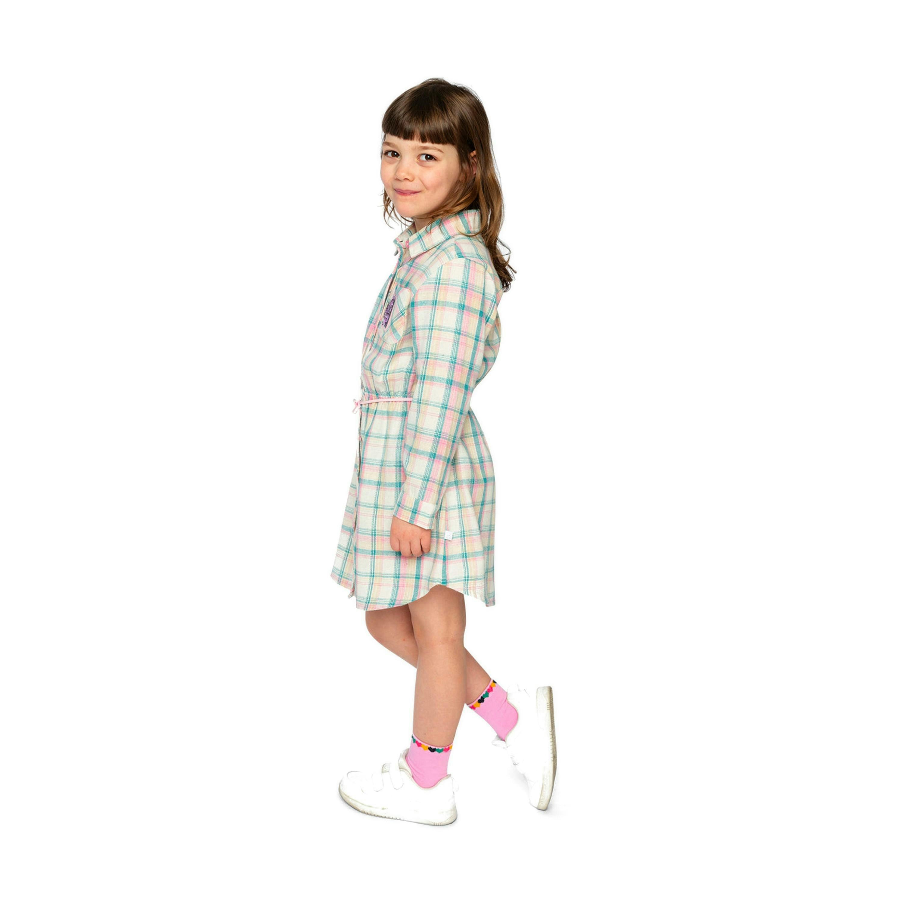 Shirt Dress With Belt Green And Pink Plaid , view 4 of 6