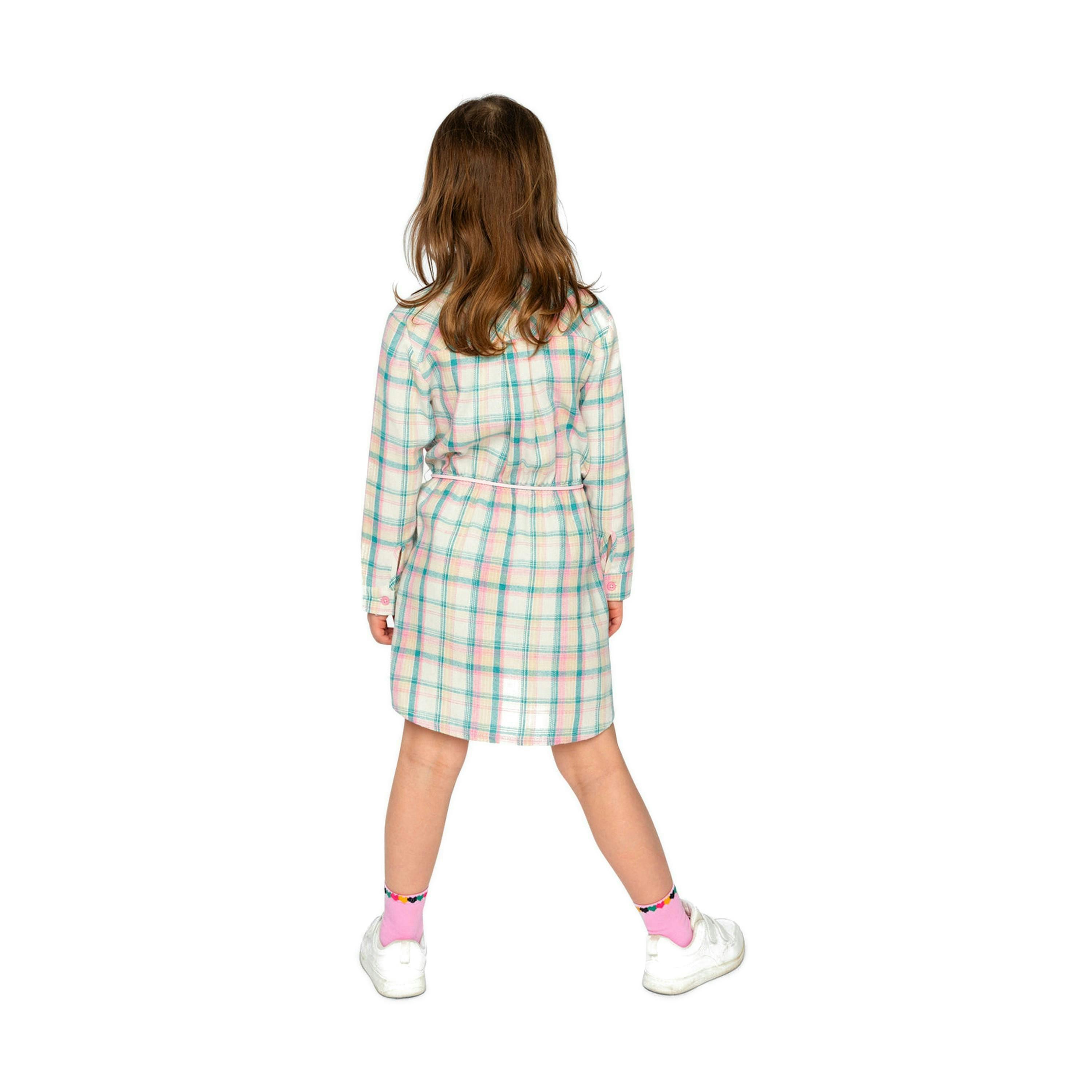 Shirt Dress With Belt Green And Pink Plaid , view 5 of 6
