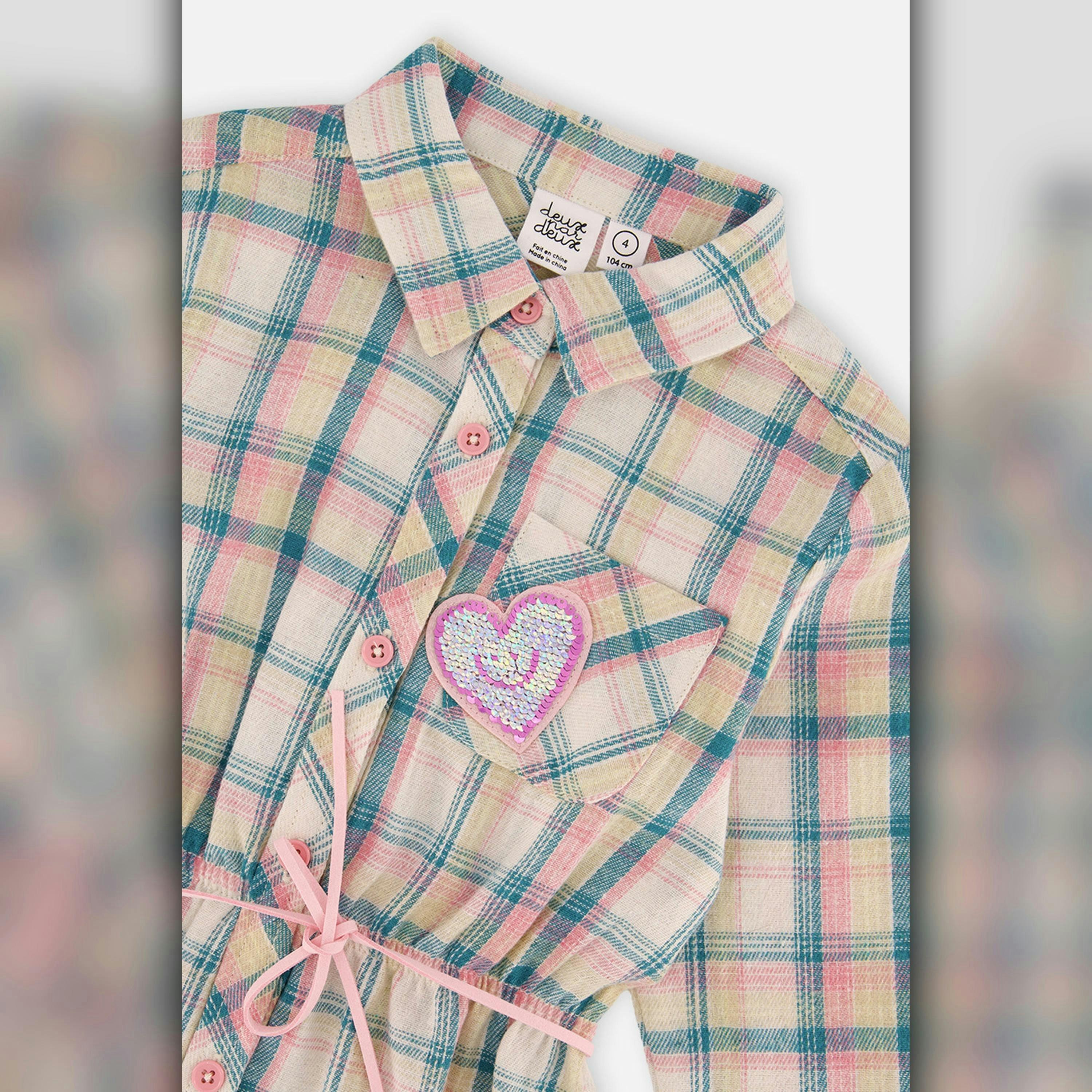 Shirt Dress With Belt Green And Pink Plaid , view 6 of 6