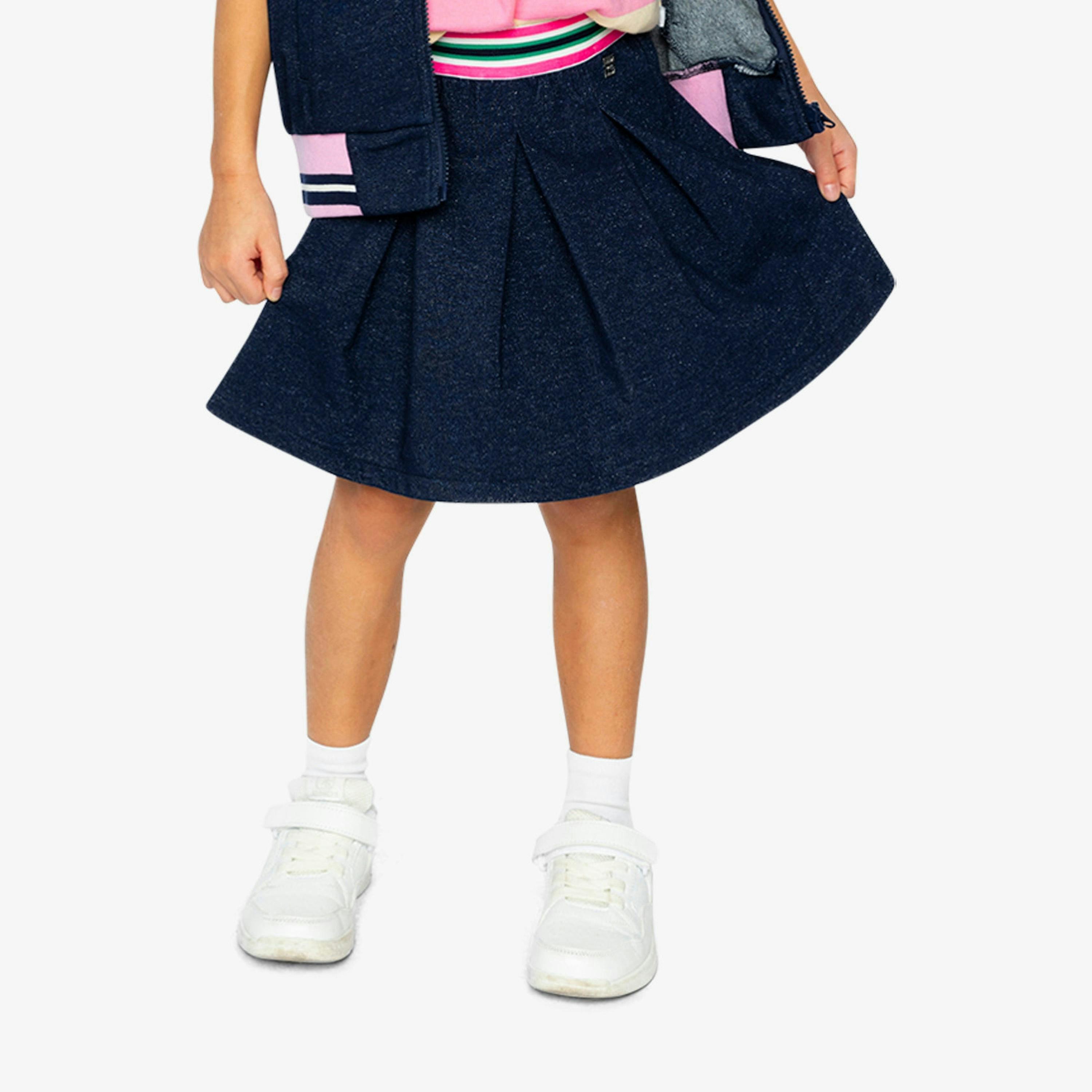 Pleated French Terry Skirt Navy Blue Denim , view 4 of 6