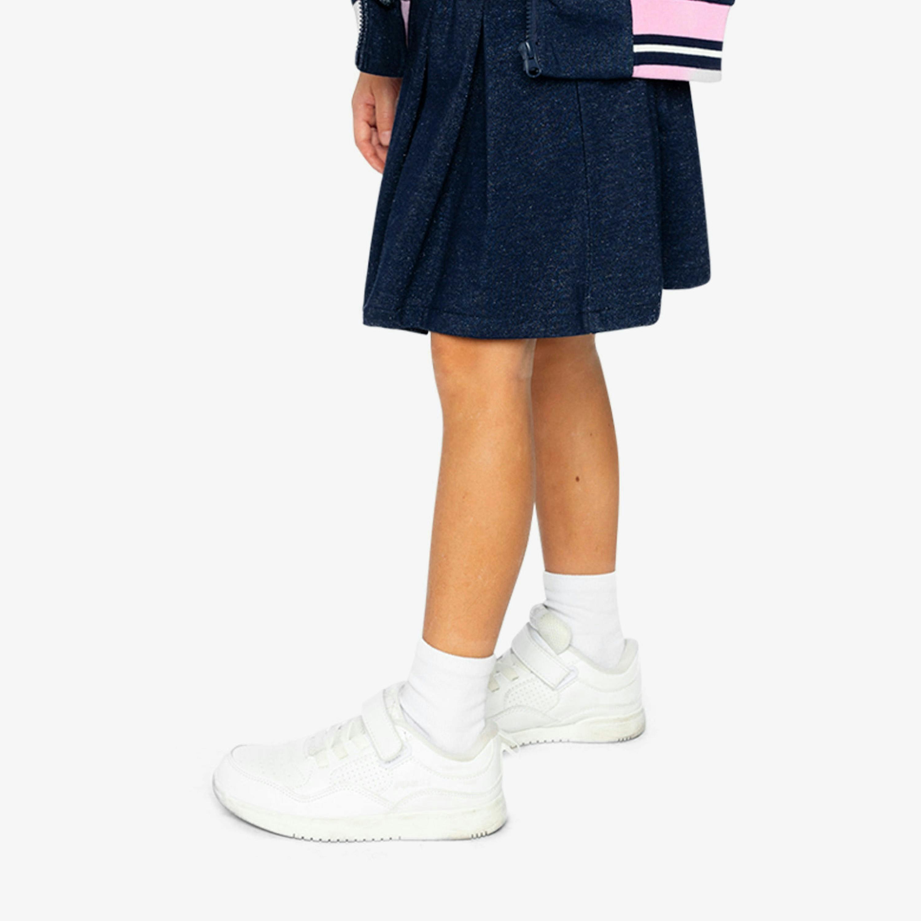 Pleated French Terry Skirt Navy Blue Denim , view 5 of 6