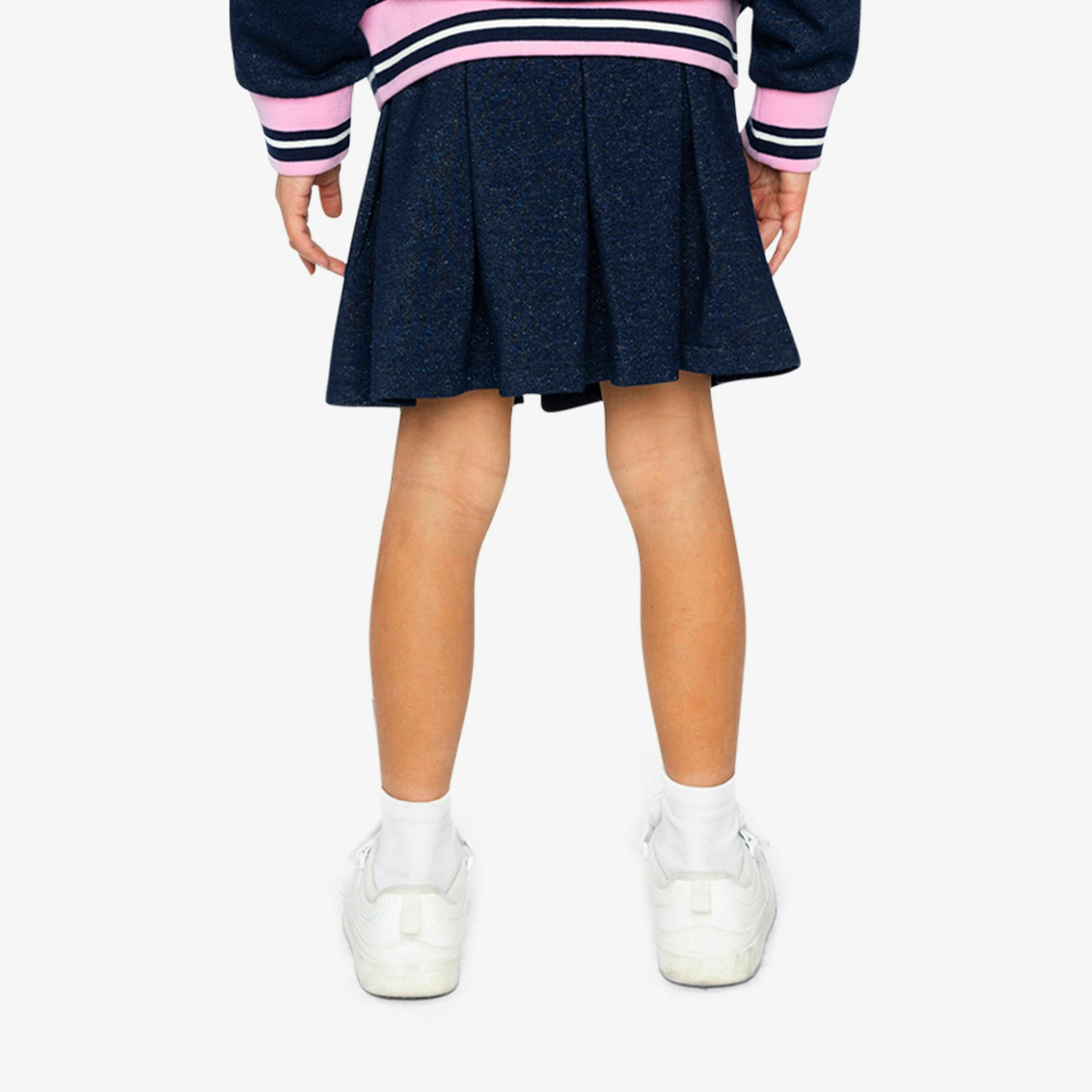 Pleated French Terry Skirt Navy Blue Denim , view 6 of 6