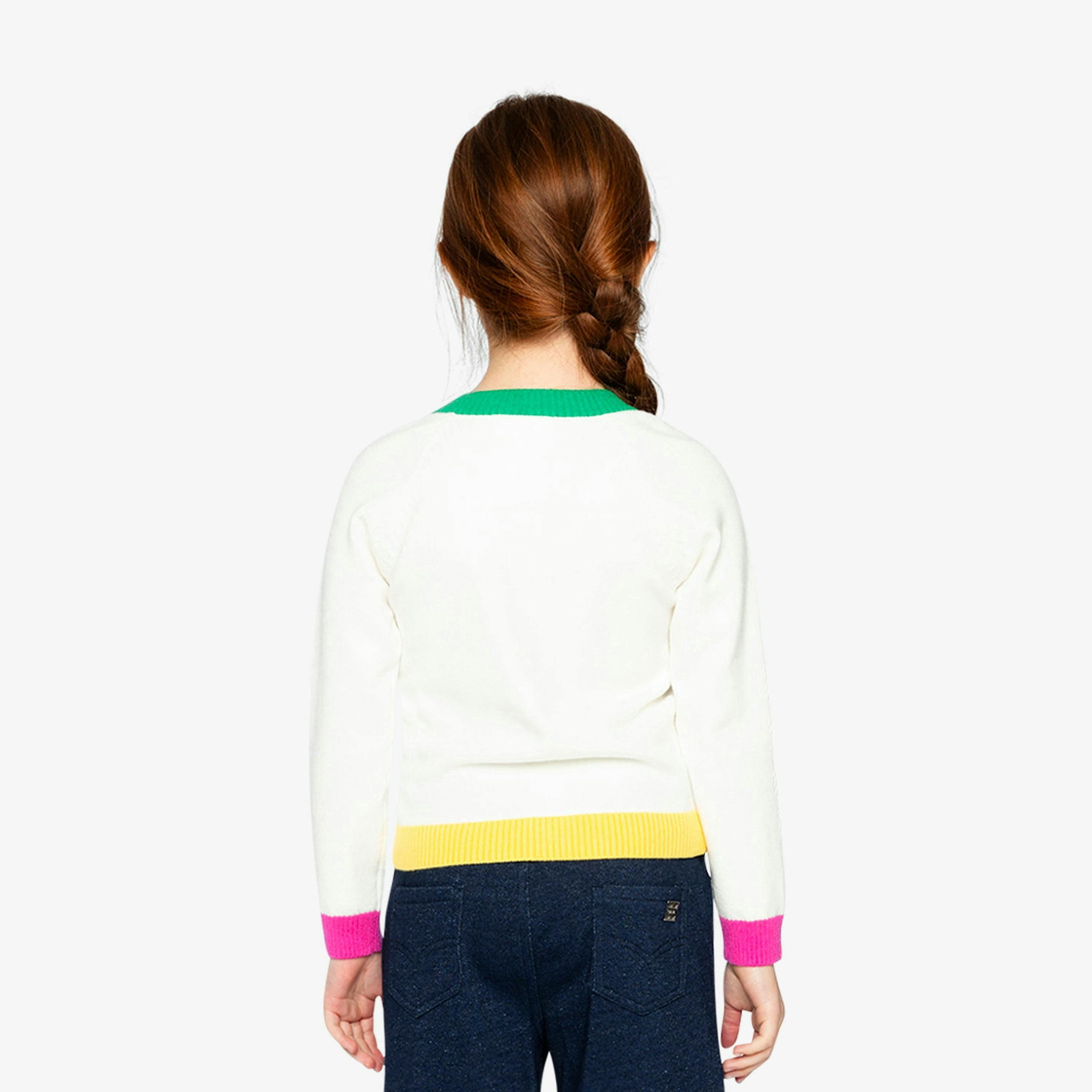Knitted Cardigan Off-White, Green And Pink , view 4 of 6