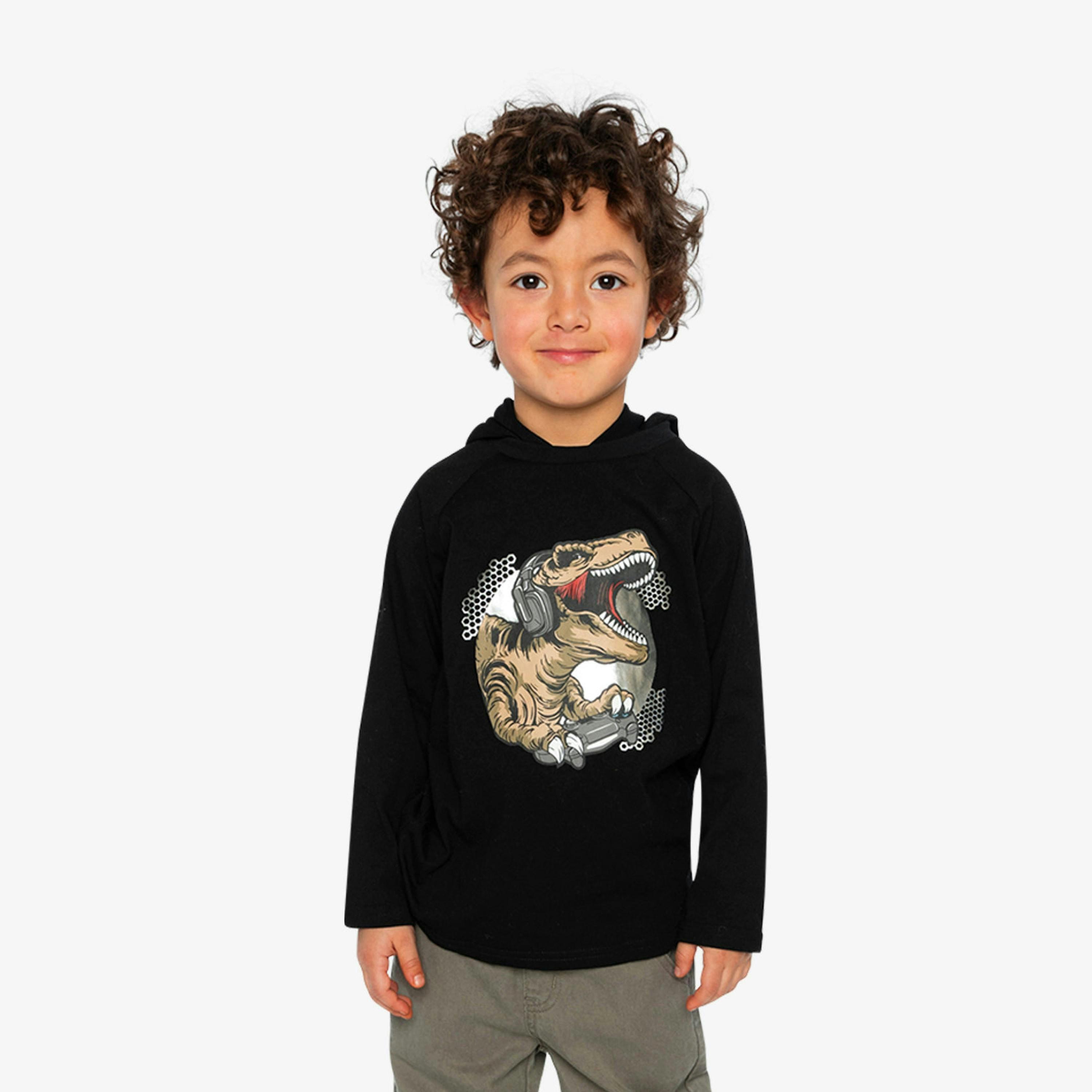 Raglan Hooded T-Shirt Black And Brown , view 2 of 5
