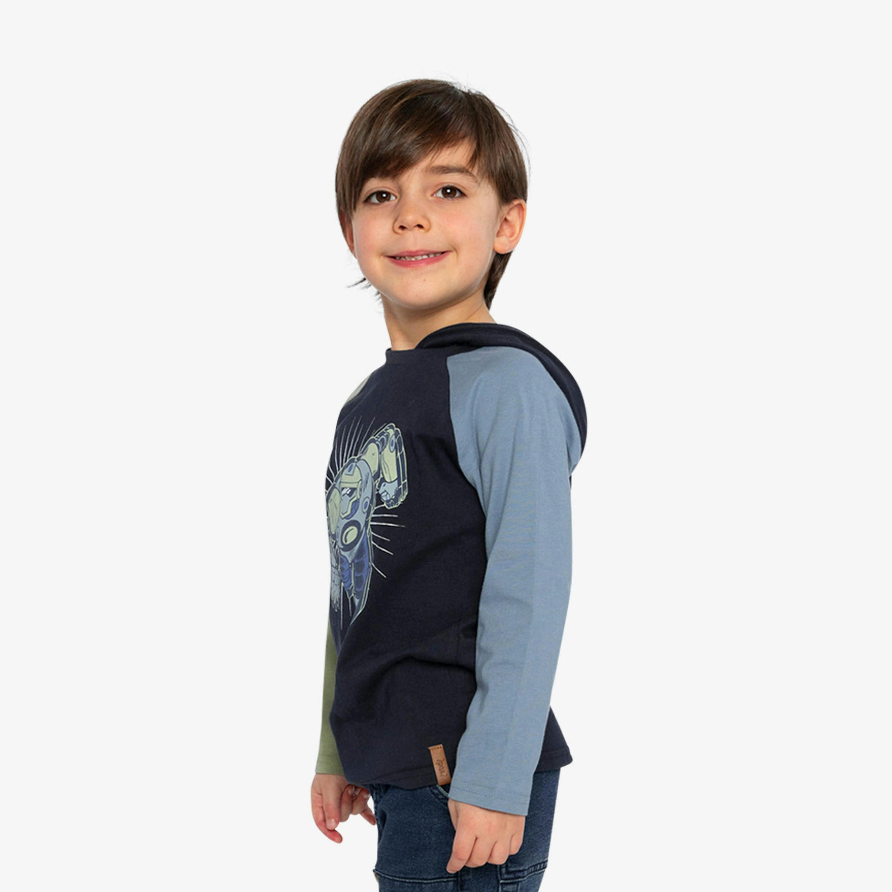 Raglan Hooded T-Shirt Dark Blue And Green , view 3 of 6