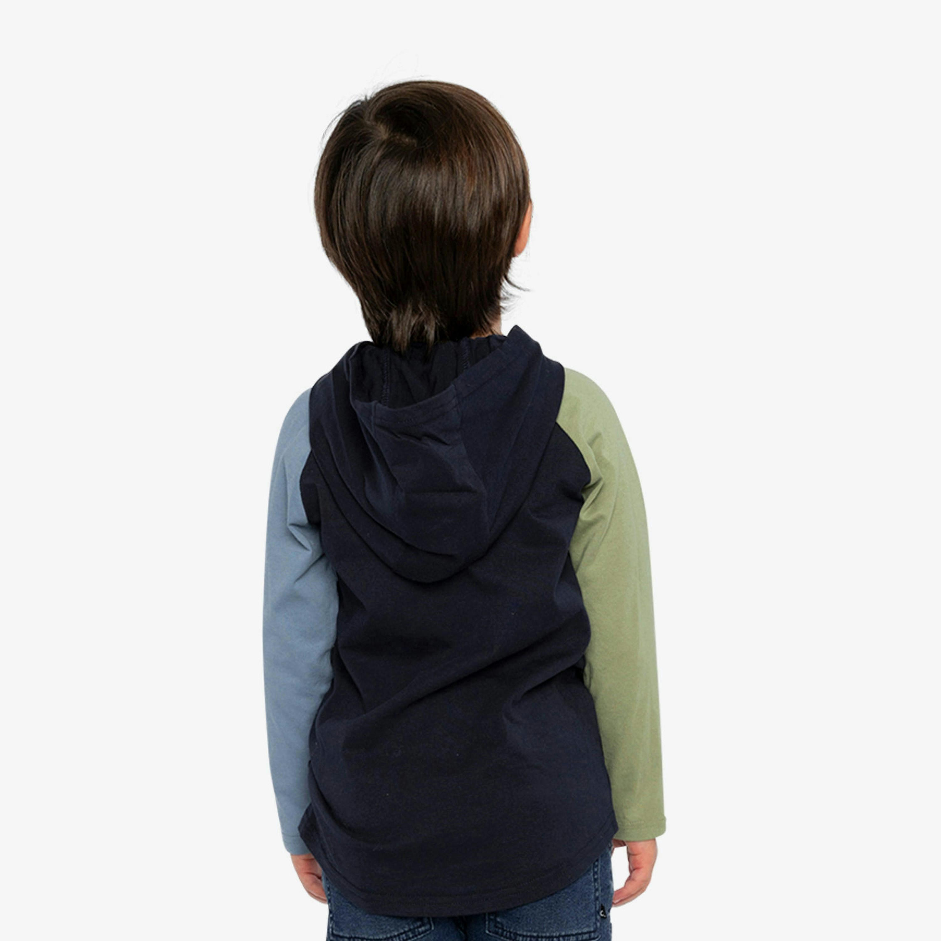 Raglan Hooded T-Shirt Dark Blue And Green , view 4 of 6