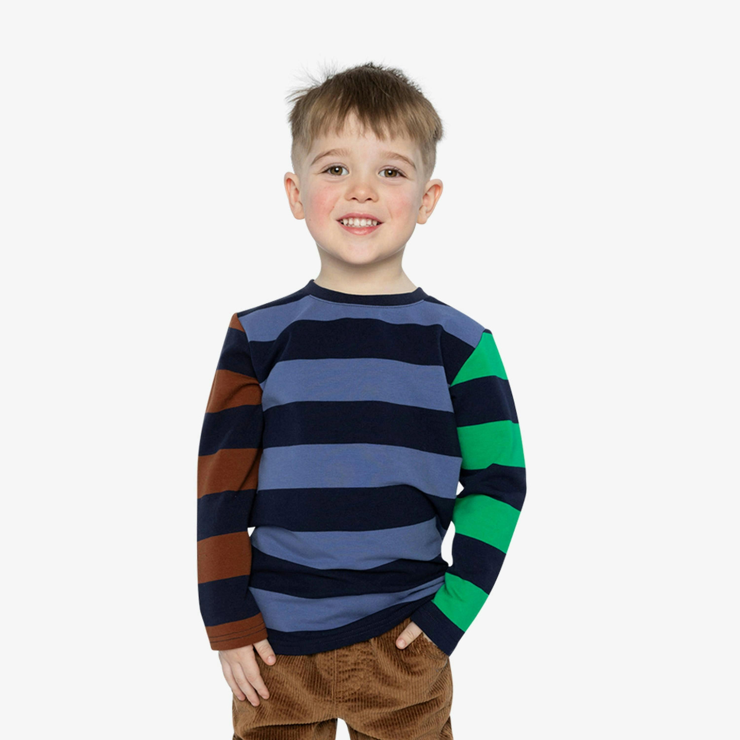 Large Striped Long Sleeve T-Shirt Blue, Green And Brown , view 2 of 6