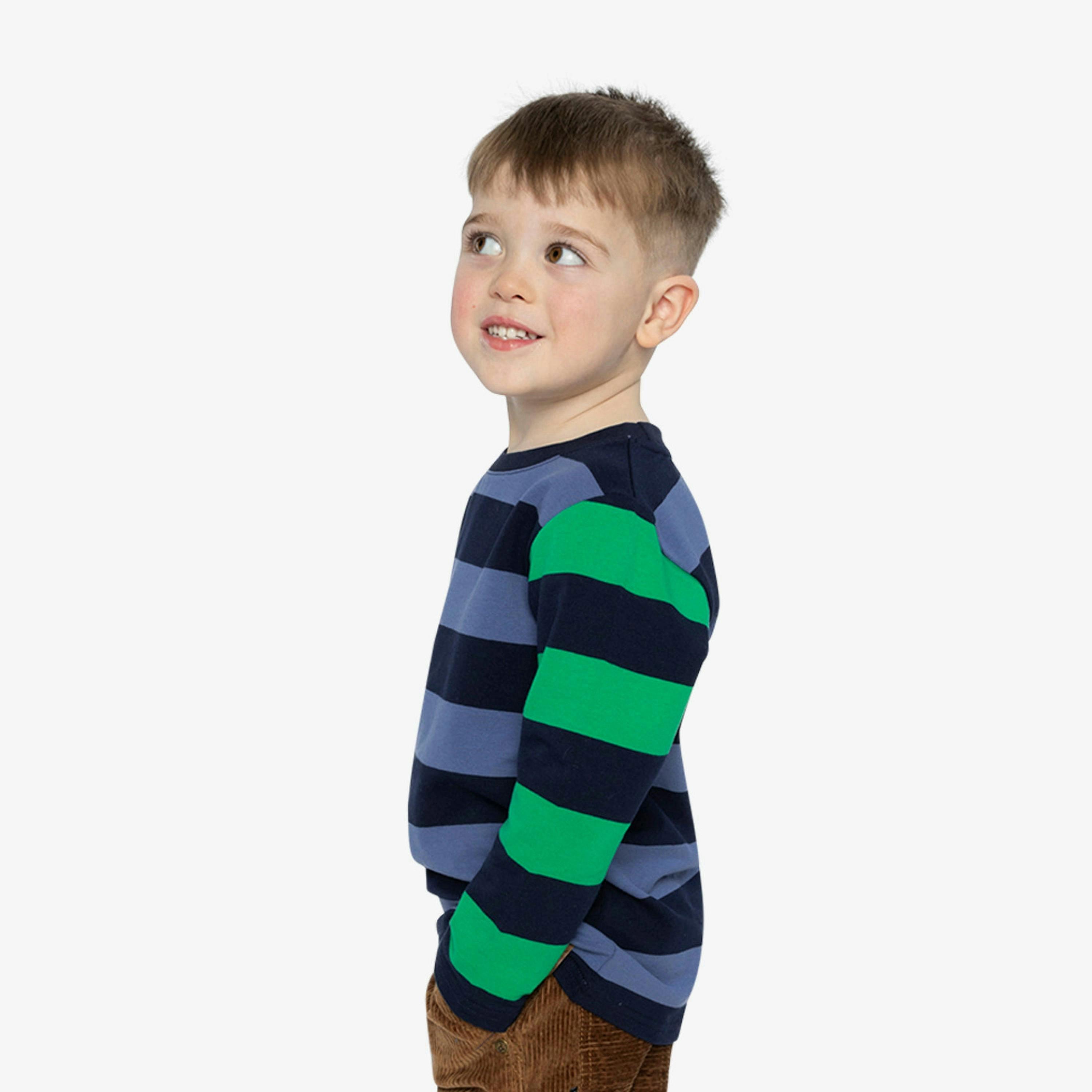 Large Striped Long Sleeve T-Shirt Blue, Green And Brown , view 3 of 6