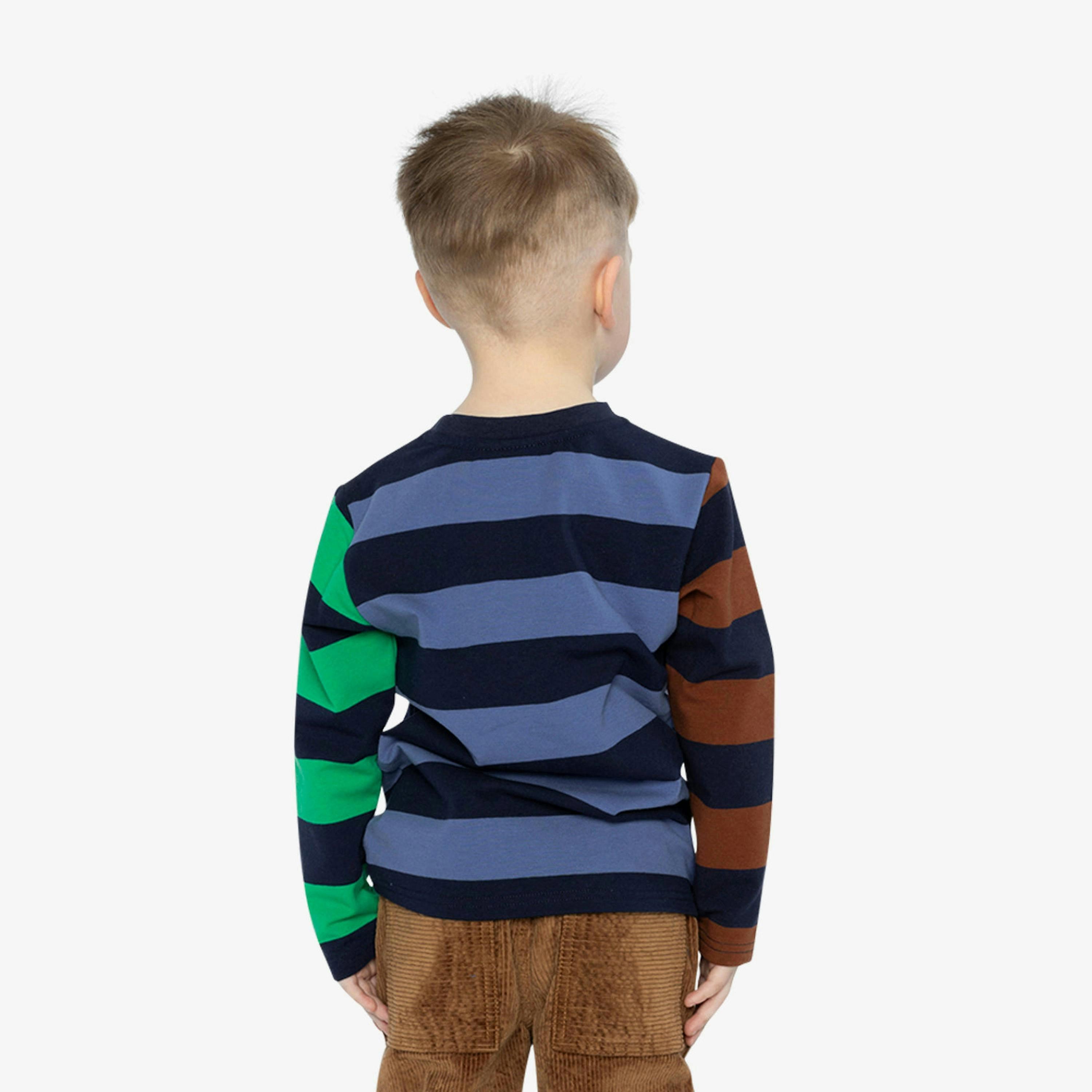 Large Striped Long Sleeve T-Shirt Blue, Green And Brown , view 4 of 6