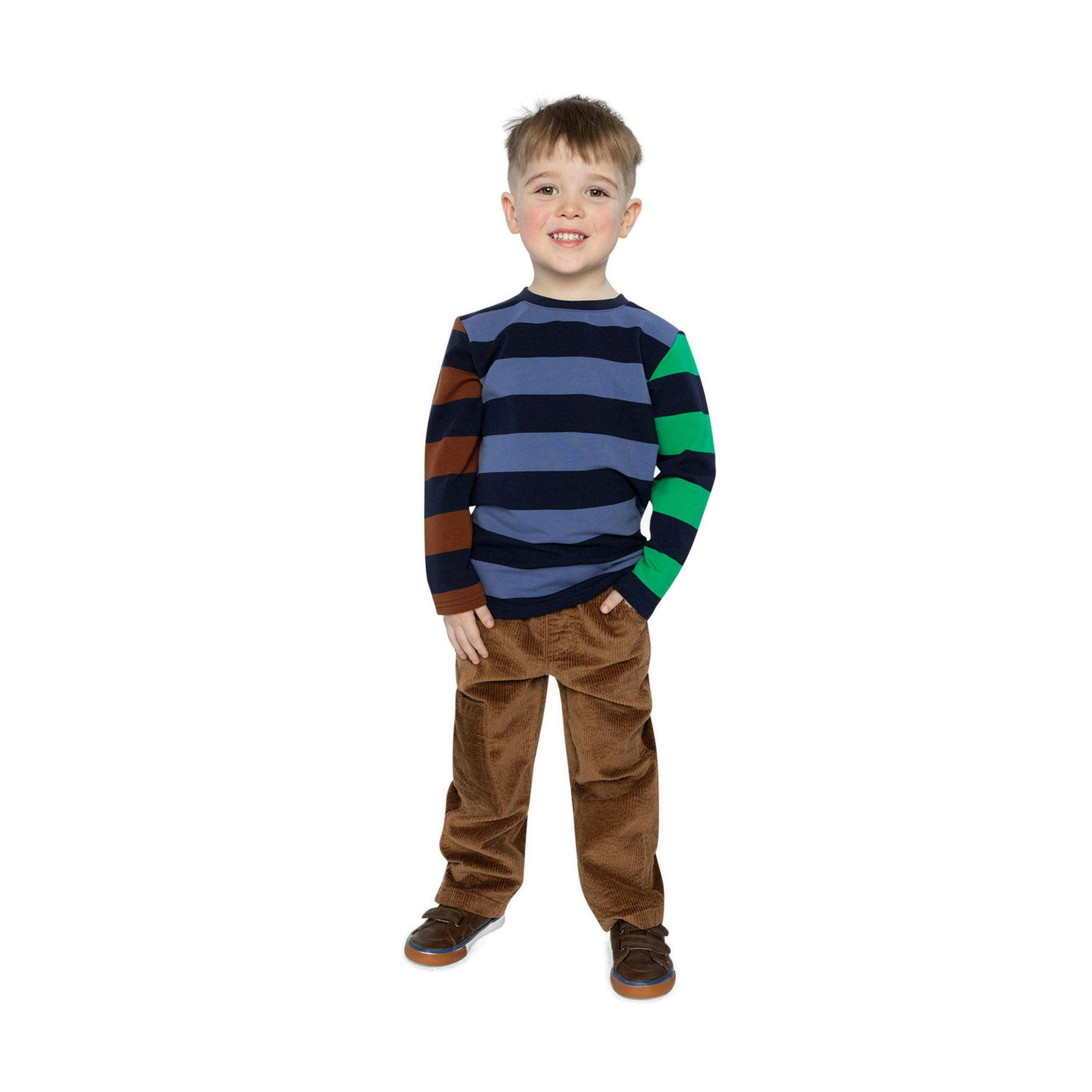 Large Striped Long Sleeve T-Shirt Blue, Green And Brown , view 5 of 6