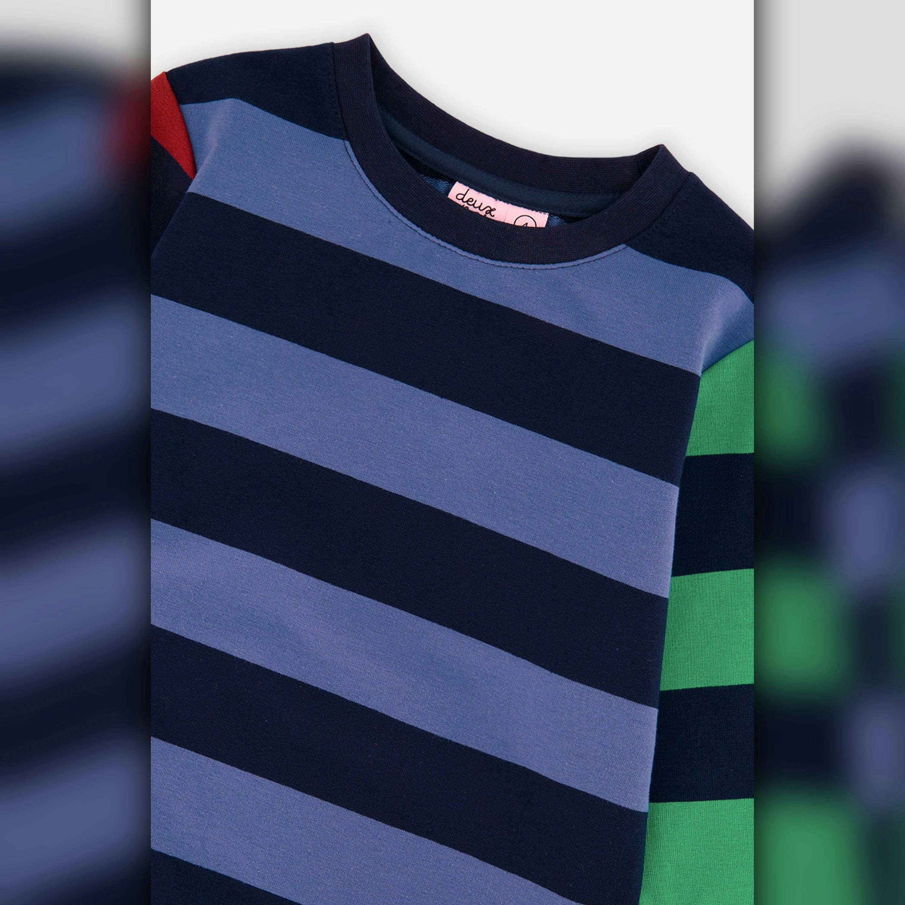 Large Striped Long Sleeve T-Shirt Blue, Green And Brown , view 6 of 6