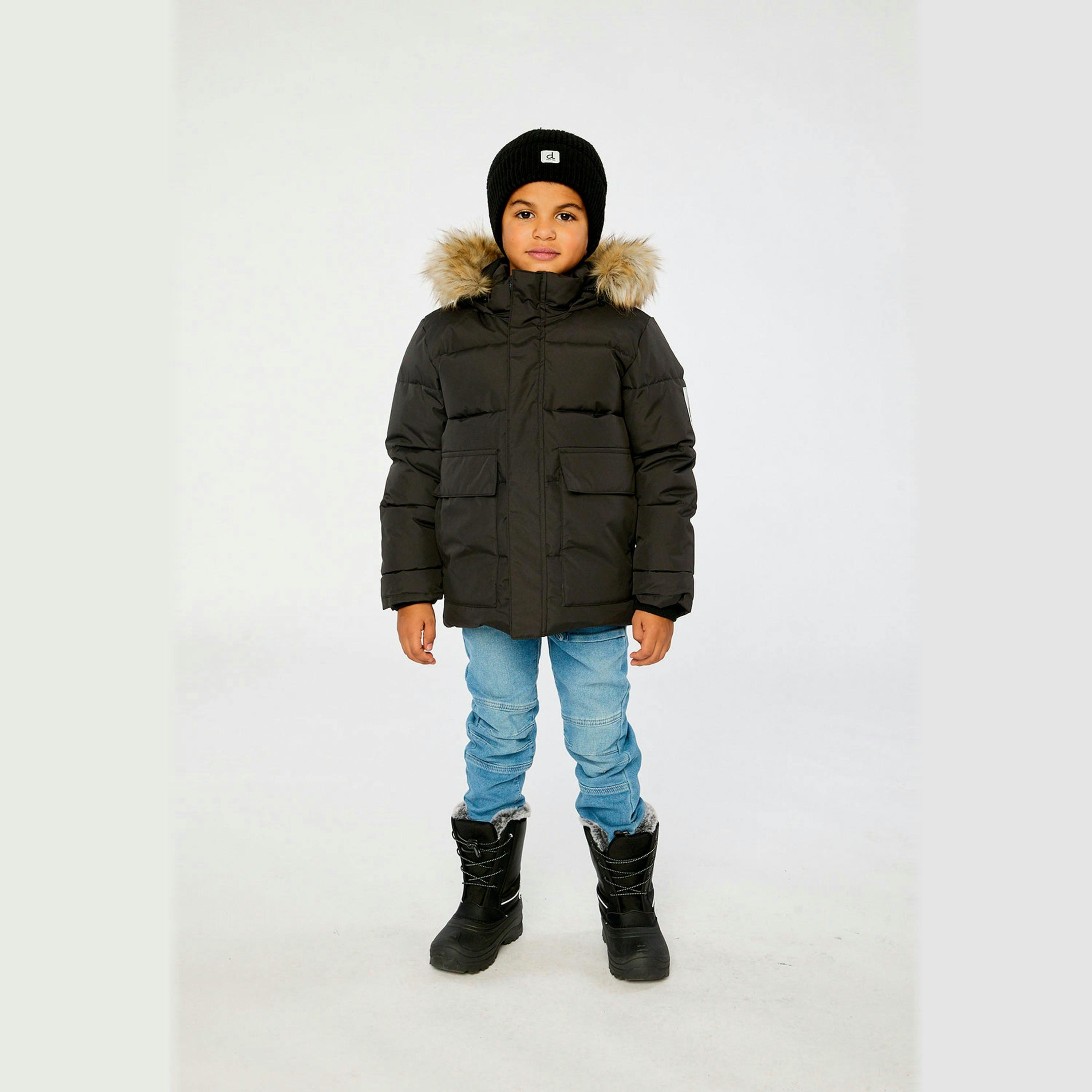 Winter Jacket With Faux-Fur Hood Black , view 2 of 6