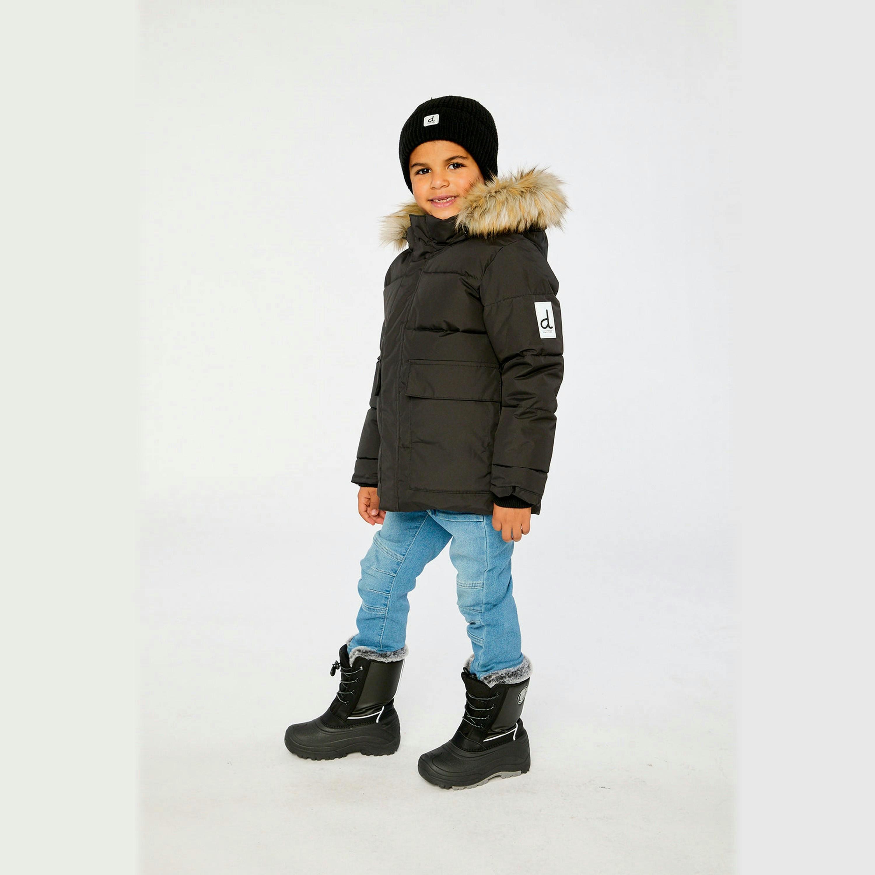 Winter Jacket With Faux-Fur Hood Black , view 4 of 6