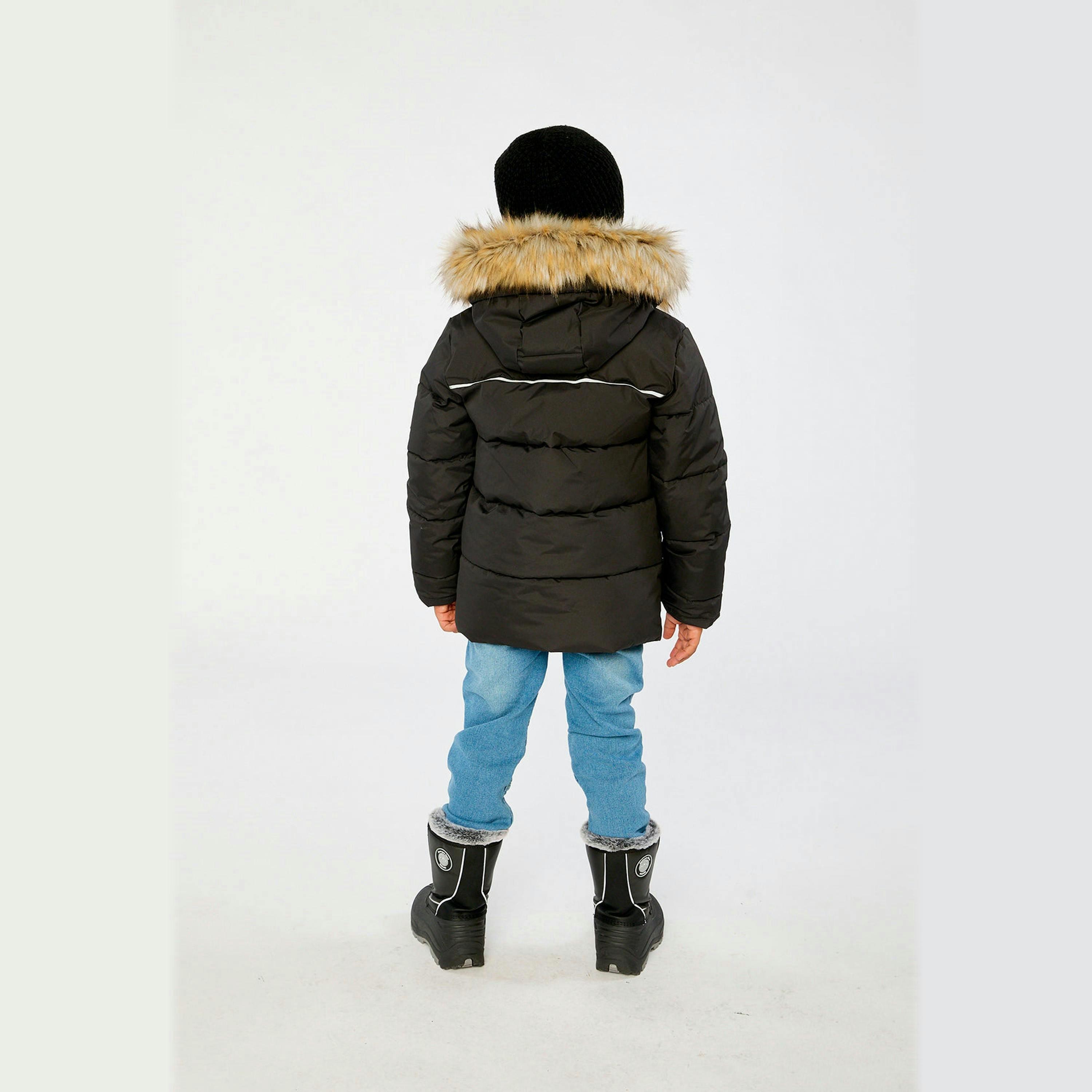 Winter Jacket With Faux-Fur Hood Black , view 5 of 6