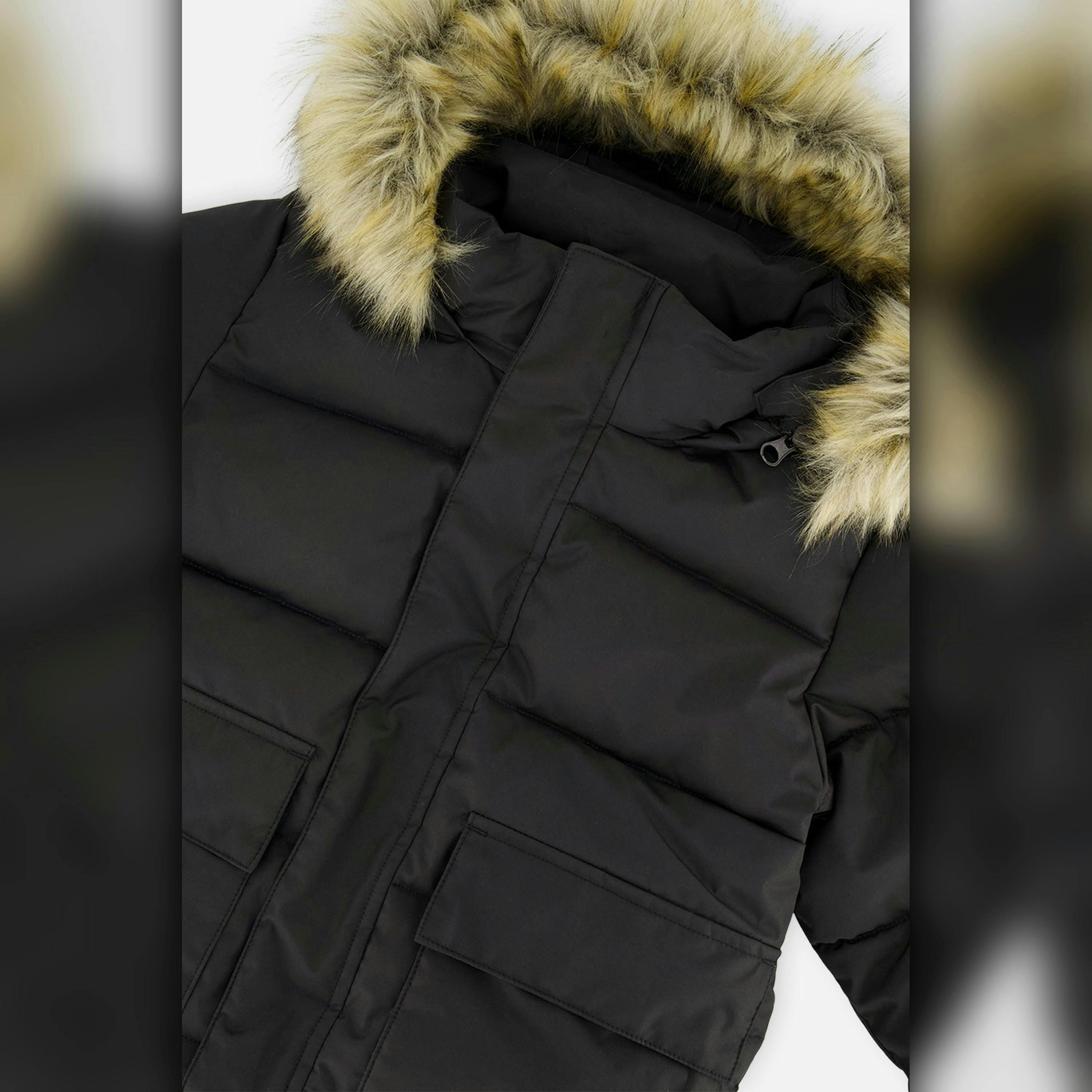 Winter Jacket With Faux-Fur Hood Black , view 6 of 6