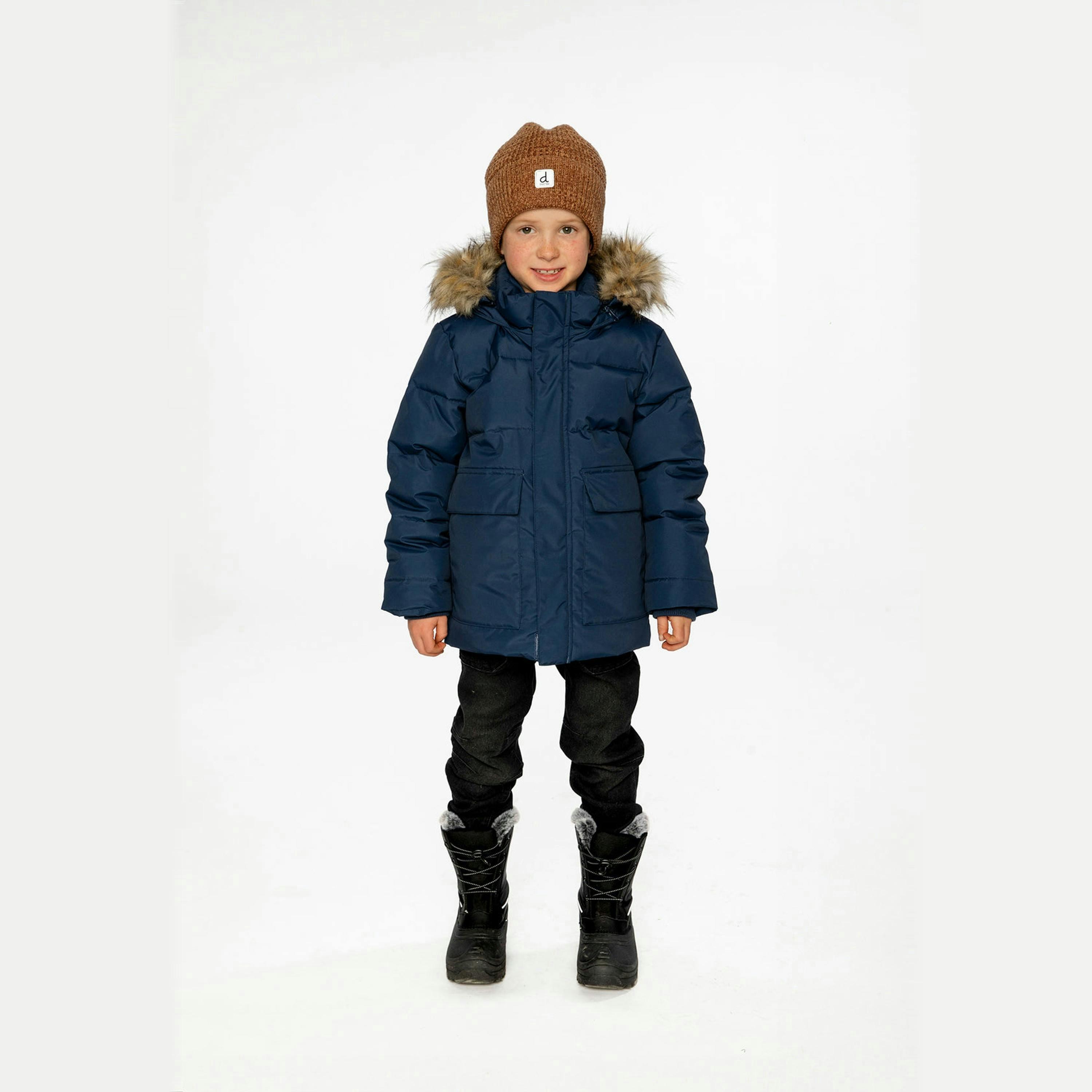 Winter Jacket With Faux-Fur Hood Dark Blue , view 2 of 5