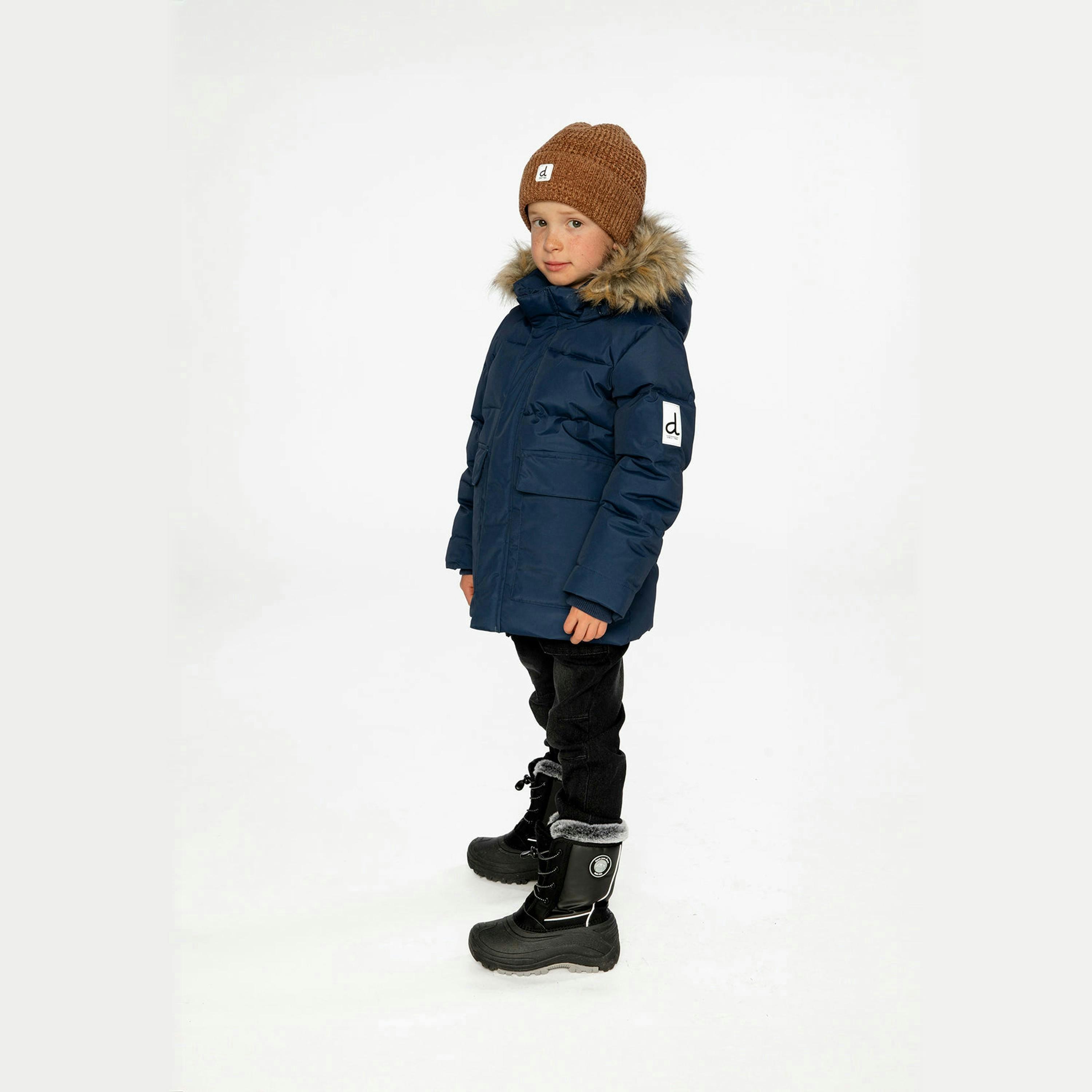 Winter Jacket With Faux-Fur Hood Dark Blue , view 3 of 5