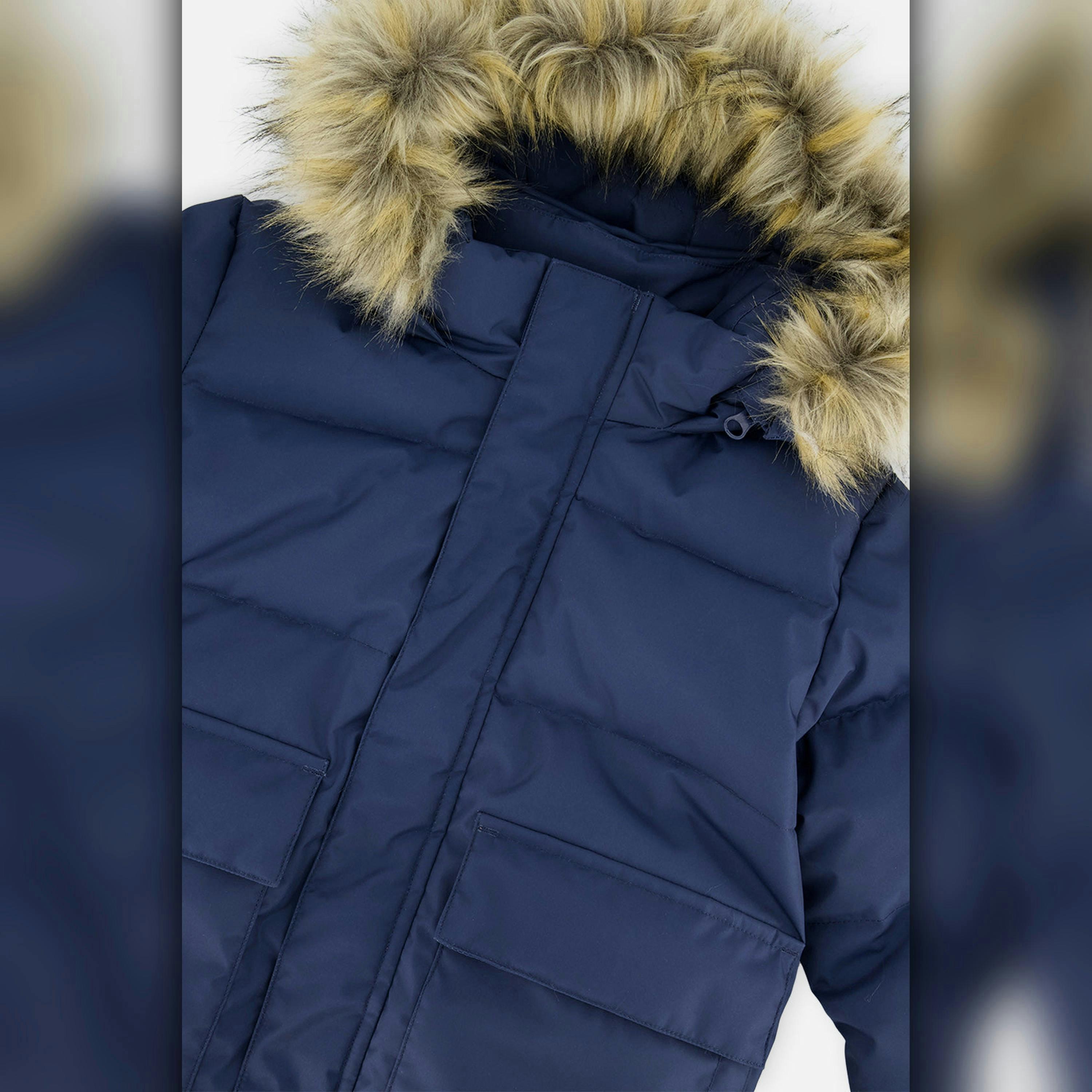 Winter Jacket With Faux-Fur Hood Dark Blue , view 4 of 5