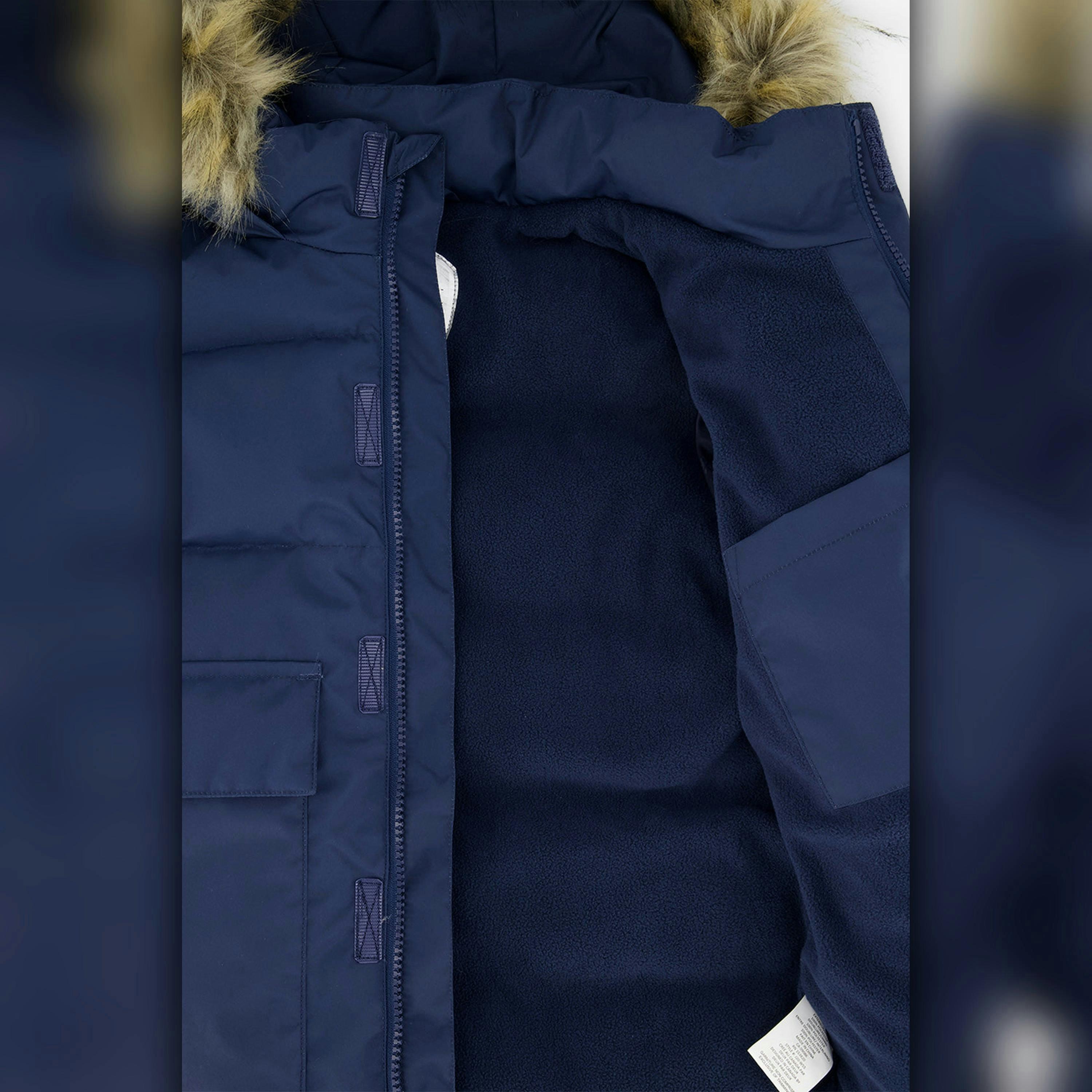Winter Jacket With Faux-Fur Hood Dark Blue , view 5 of 5