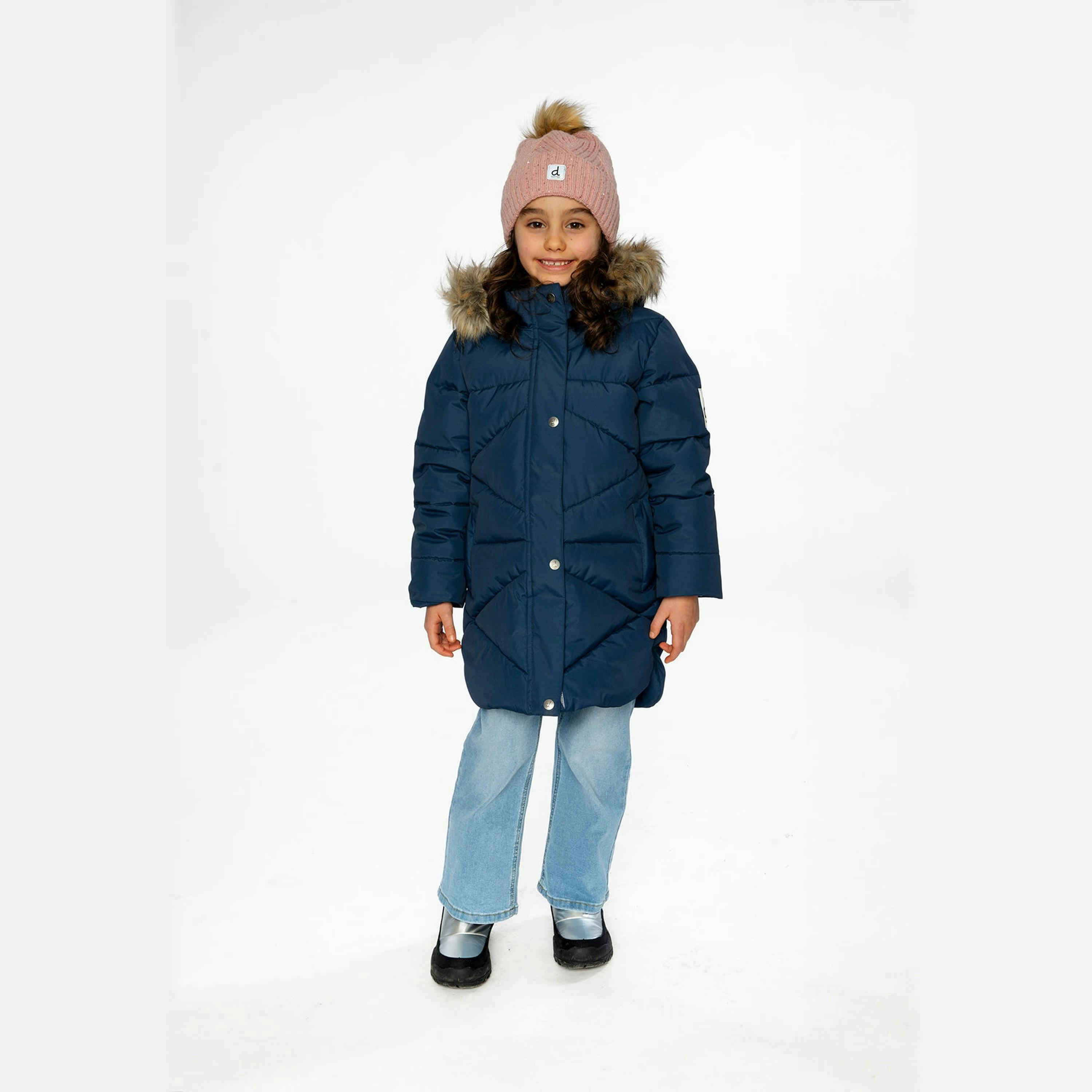 Long Winter Puffer Coat Dark Blue , view 2 of 6