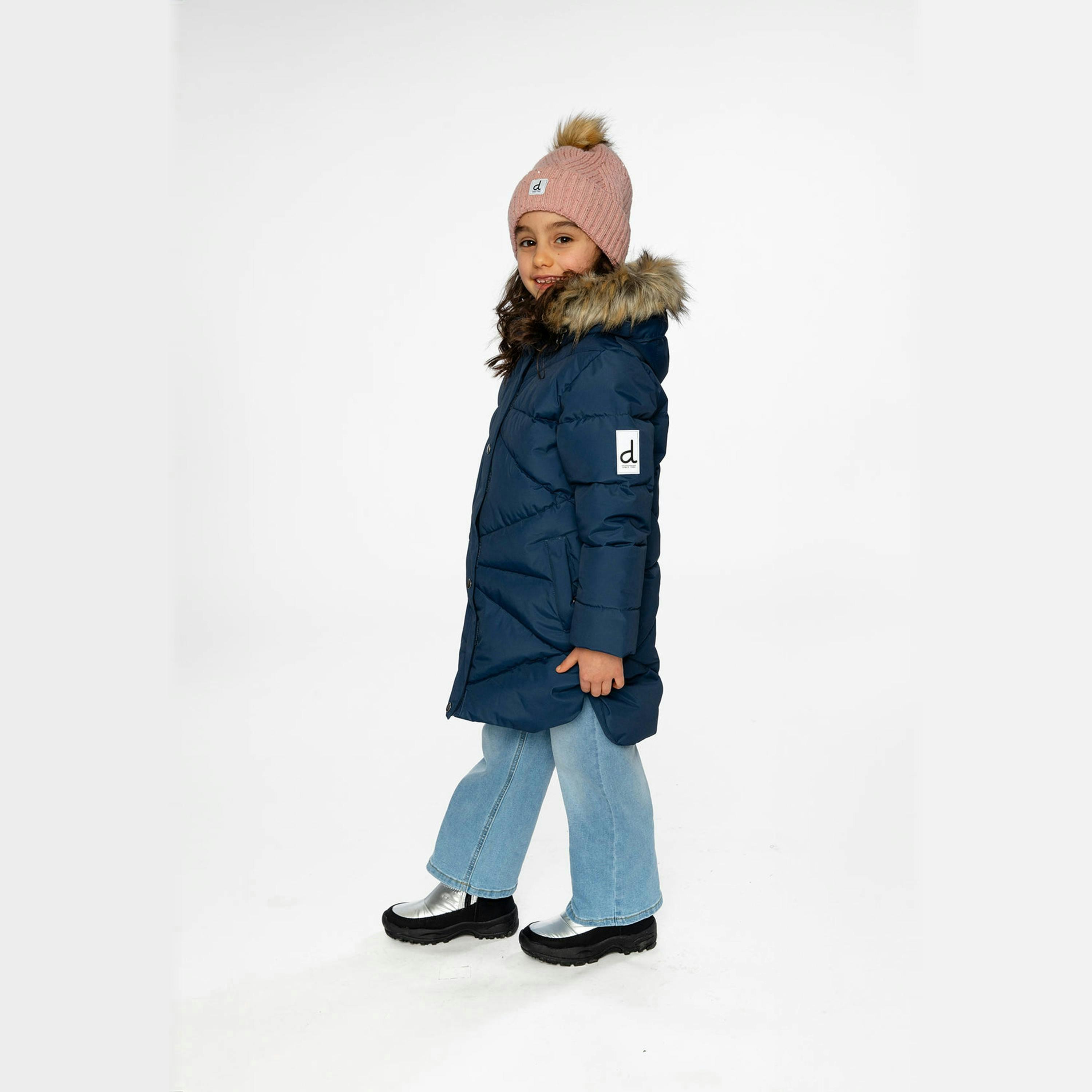 Long Winter Puffer Coat Dark Blue , view 3 of 6