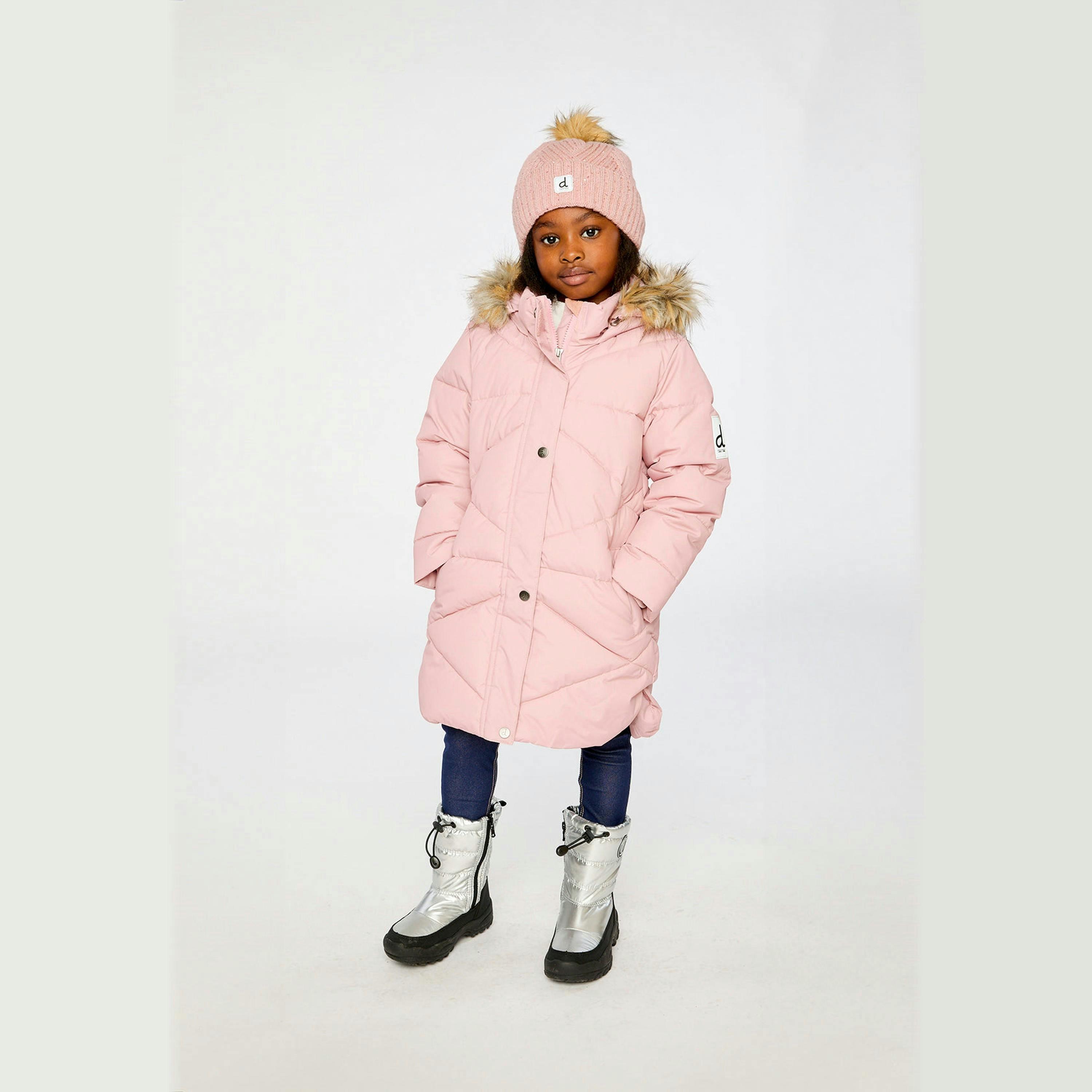 Long Winter Puffer Coat Pale Dusty Pink , view 2 of 6