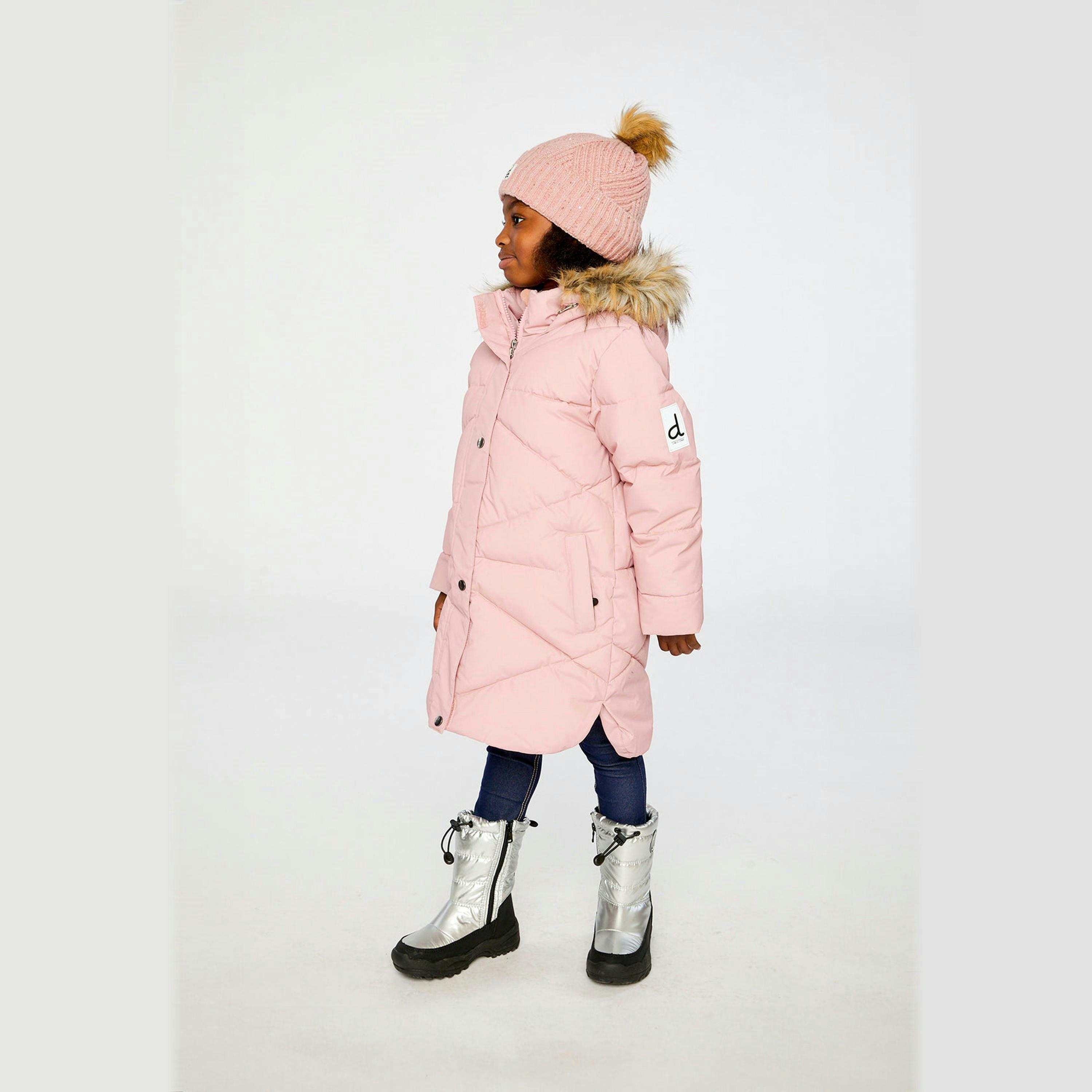 Long Winter Puffer Coat Pale Dusty Pink , view 3 of 6