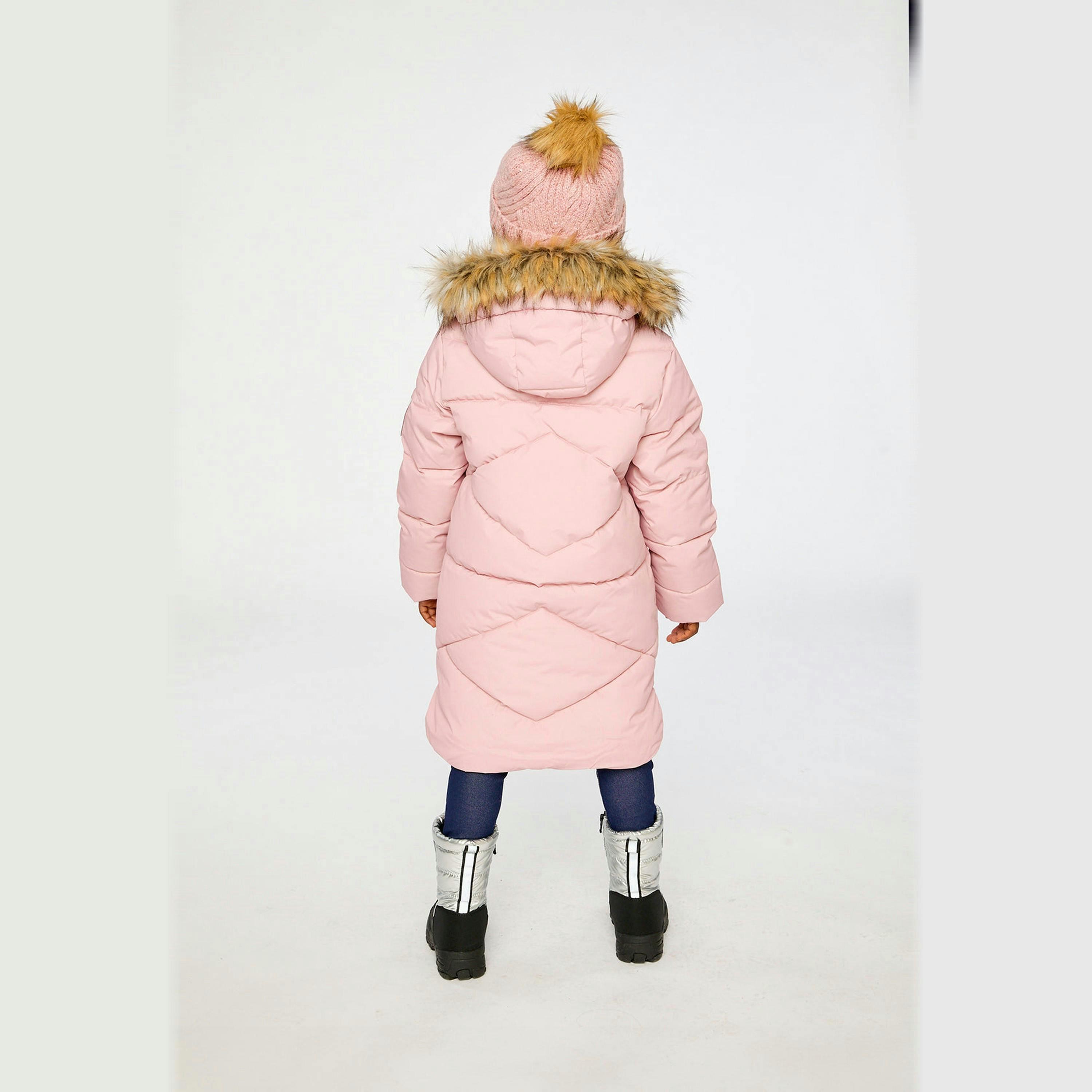 Long Winter Puffer Coat Pale Dusty Pink , view 4 of 6