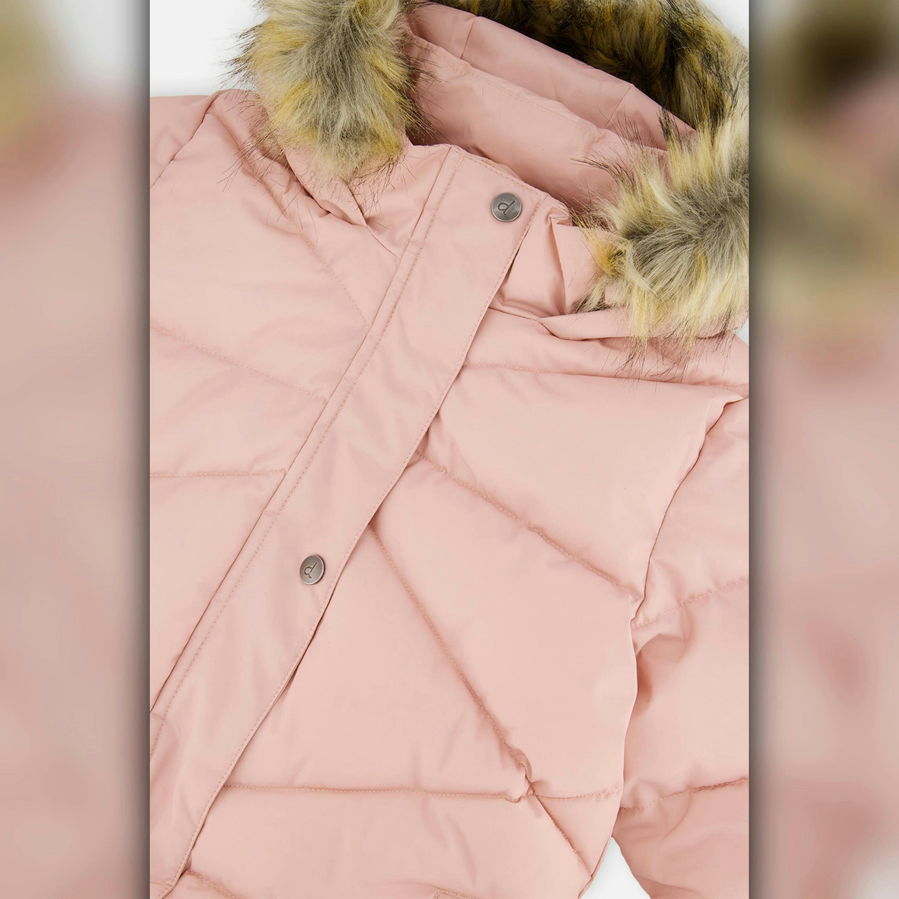 Long Winter Puffer Coat Pale Dusty Pink , view 5 of 6