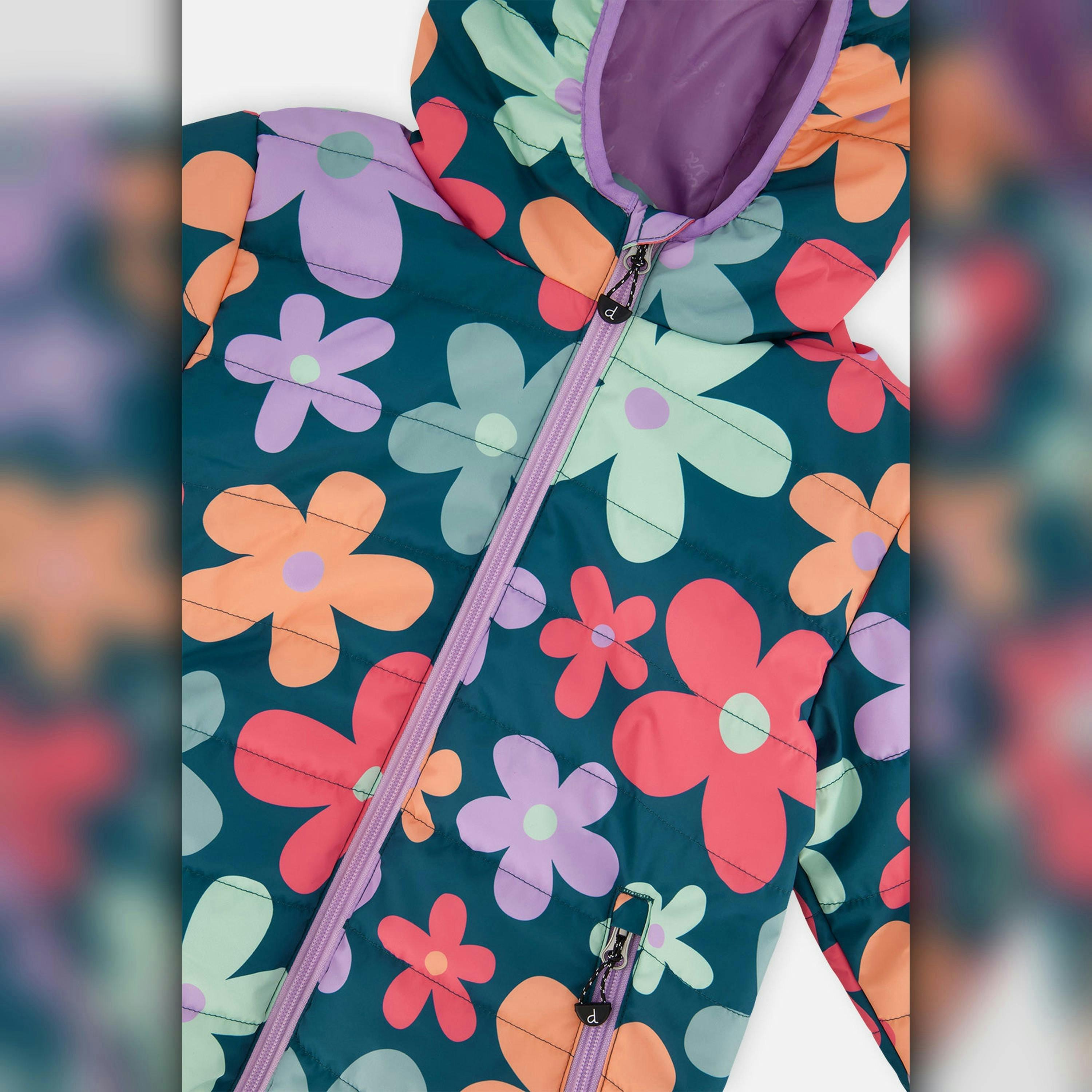 Quilted Mid-Season Jacket Green Floral Print , view 4 of 5
