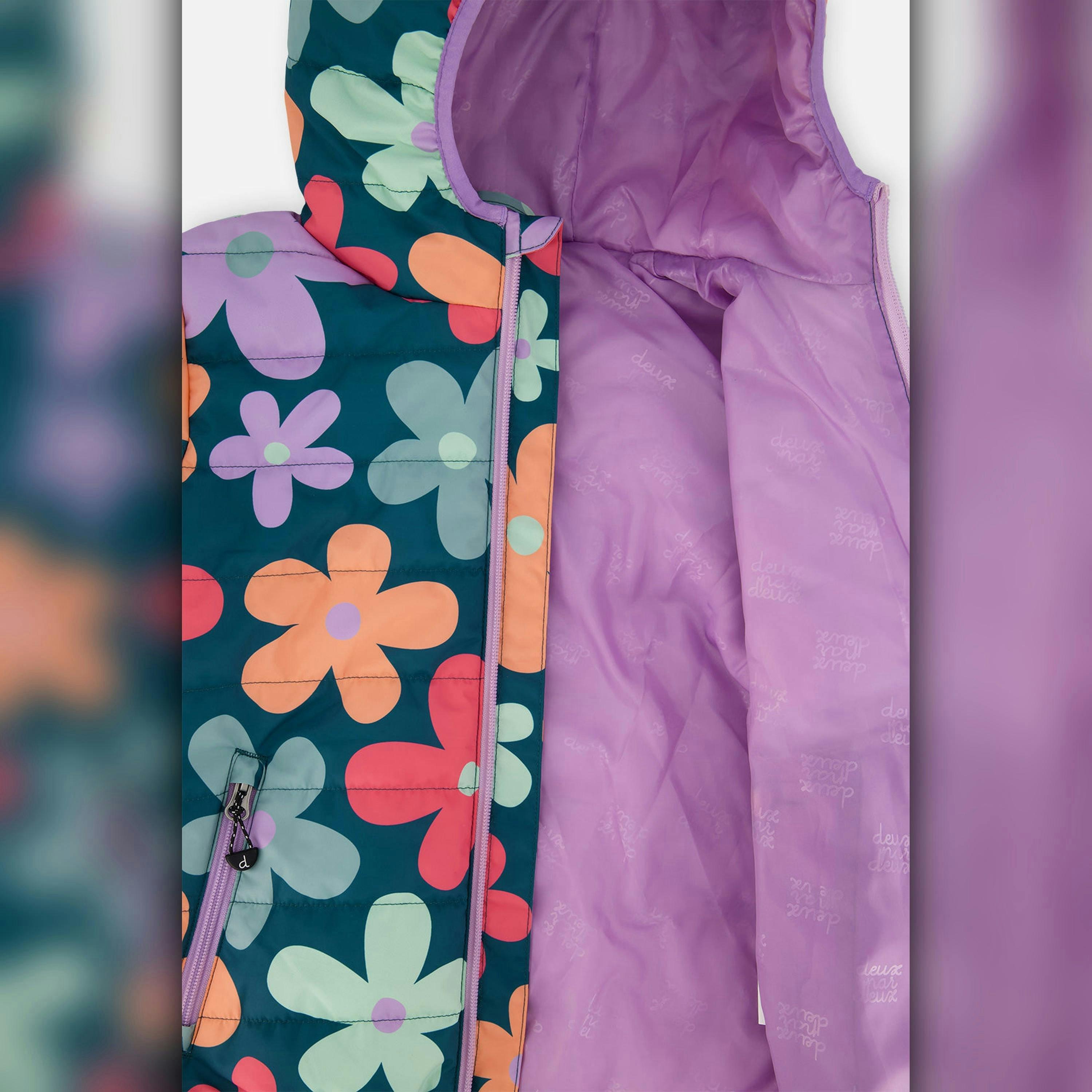 Quilted Mid-Season Jacket Green Floral Print , view 5 of 5
