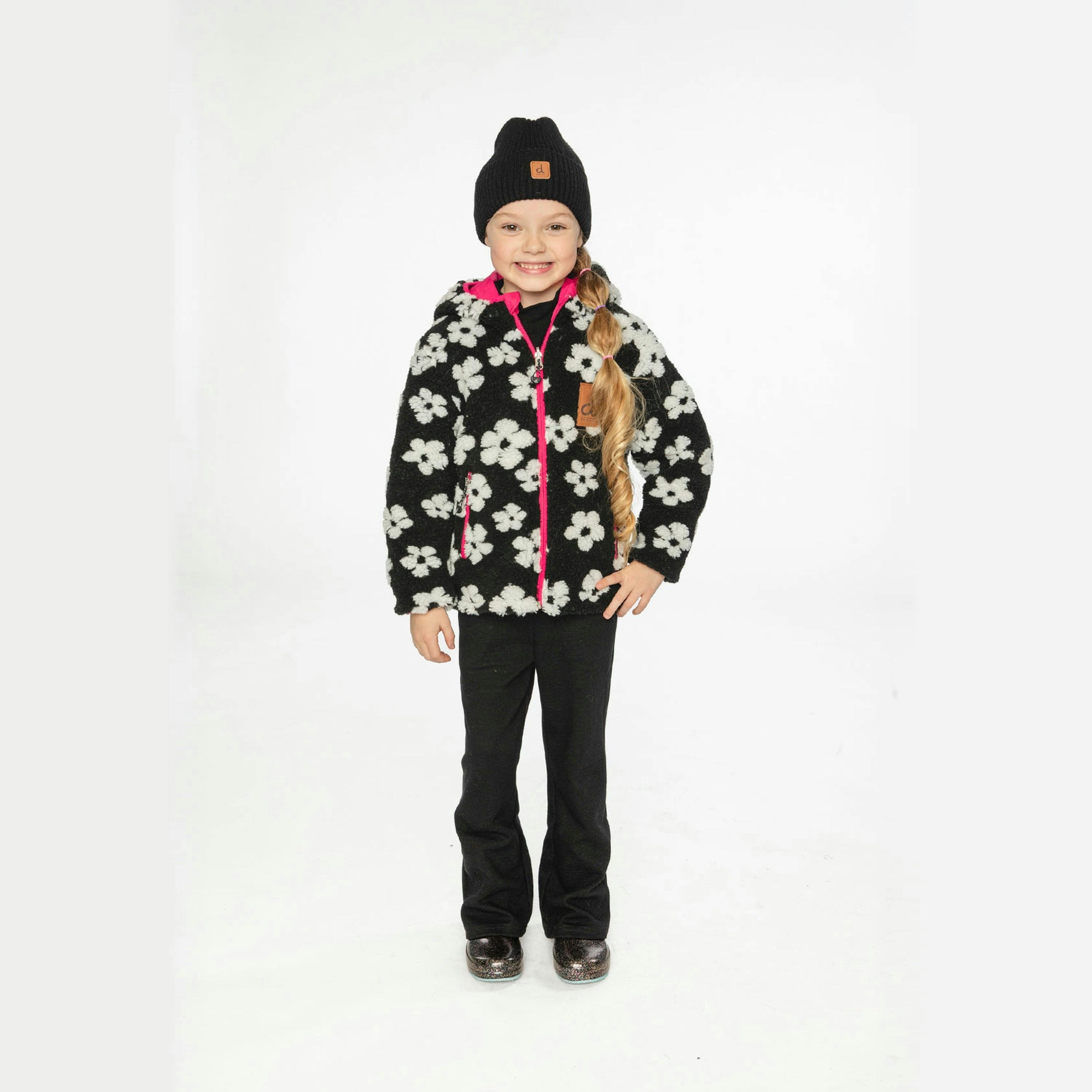 Reversible Mid-Season Jacket Pink And Black Printed Flowers , view 2 of 6