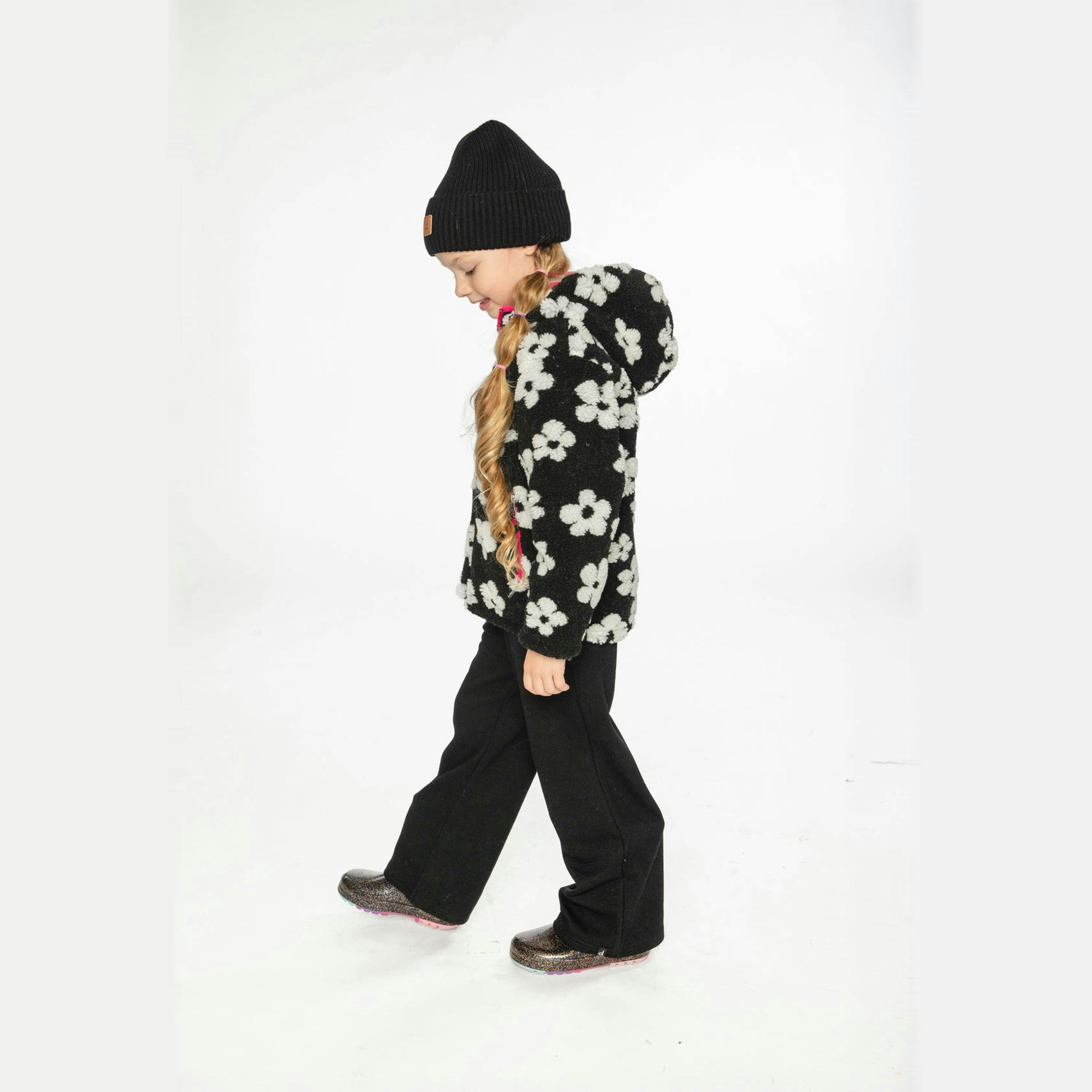 Reversible Mid-Season Jacket Pink And Black Printed Flowers , view 3 of 6