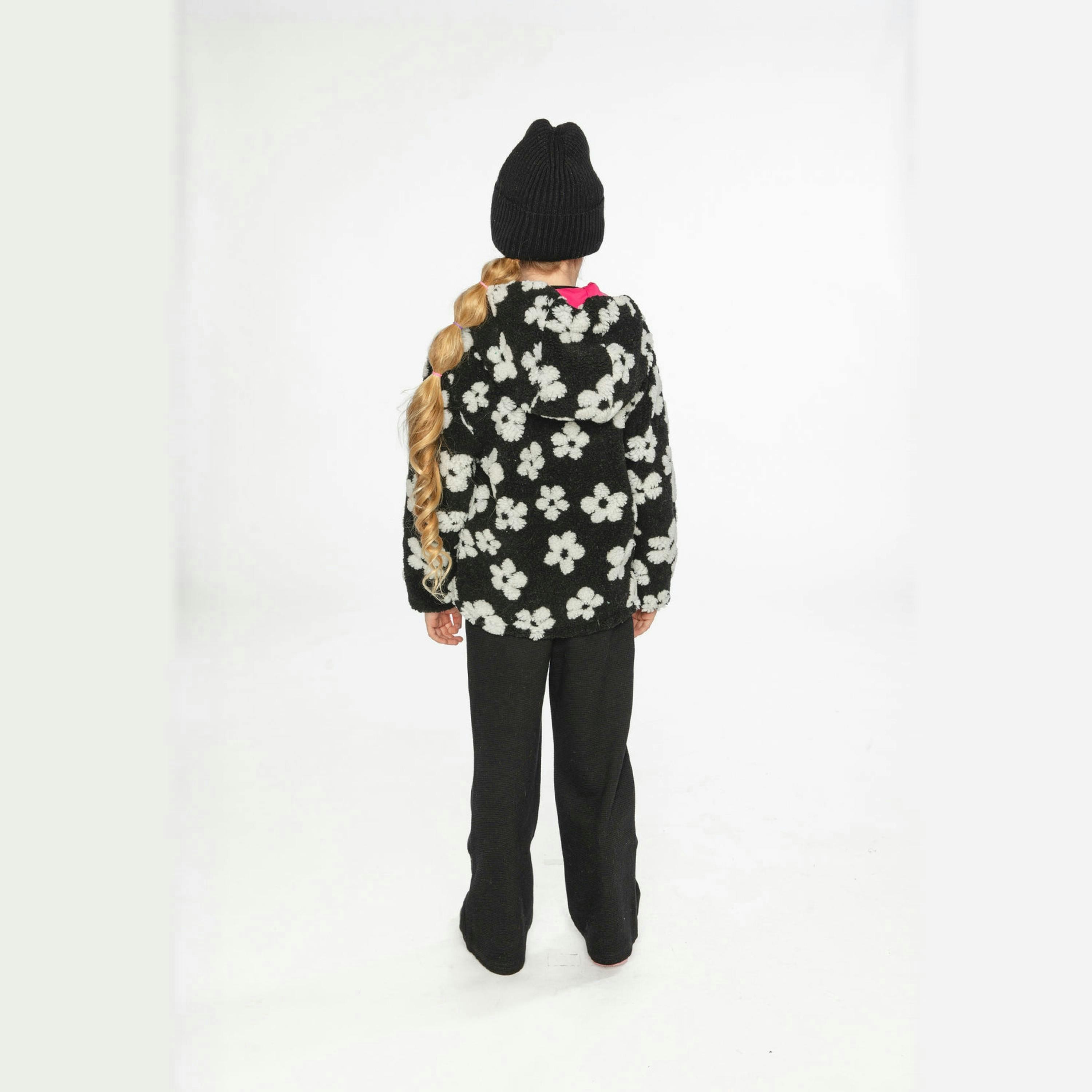 Reversible Mid-Season Jacket Pink And Black Printed Flowers , view 4 of 6