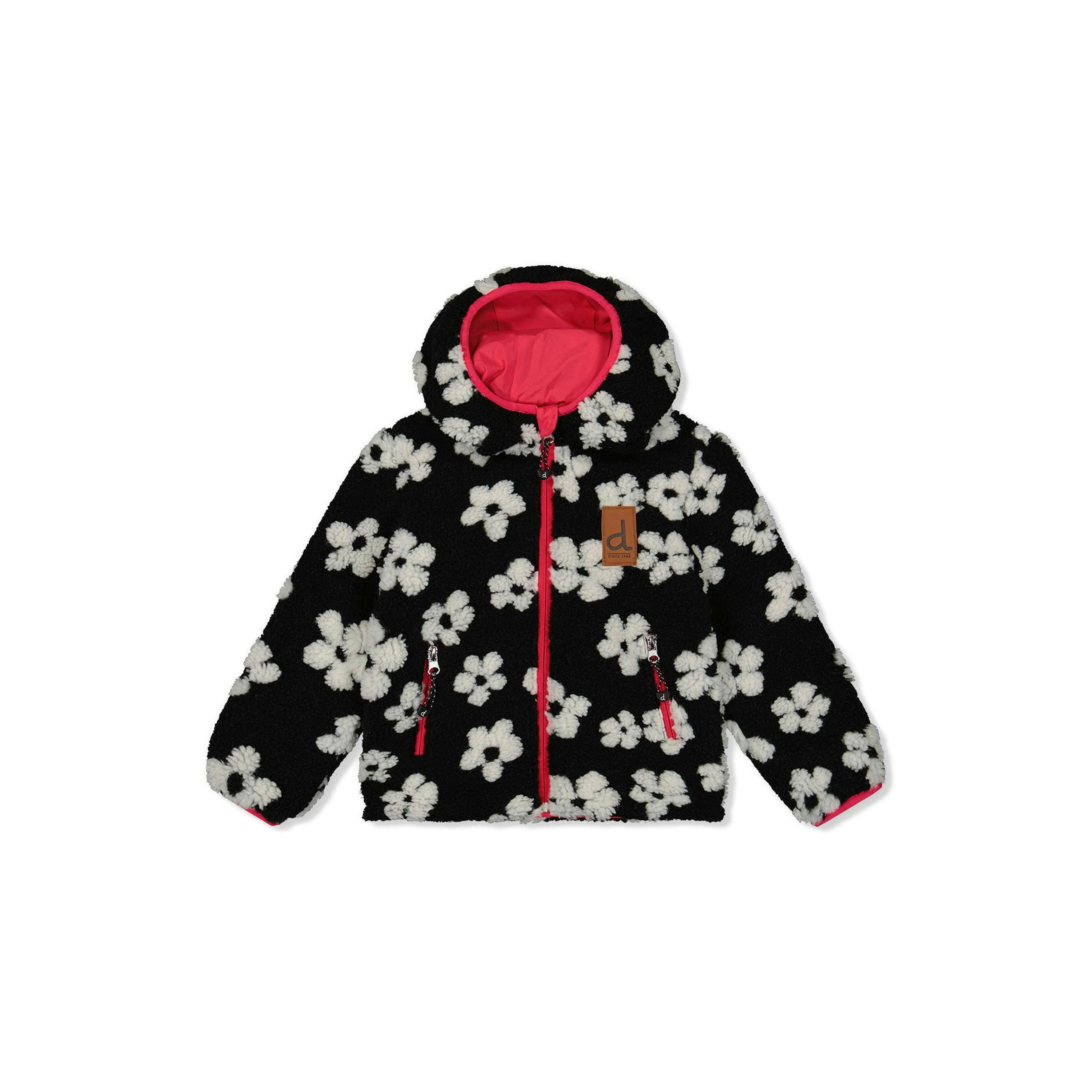 Reversible Mid-Season Jacket Pink And Black Printed Flowers , view 5 of 6