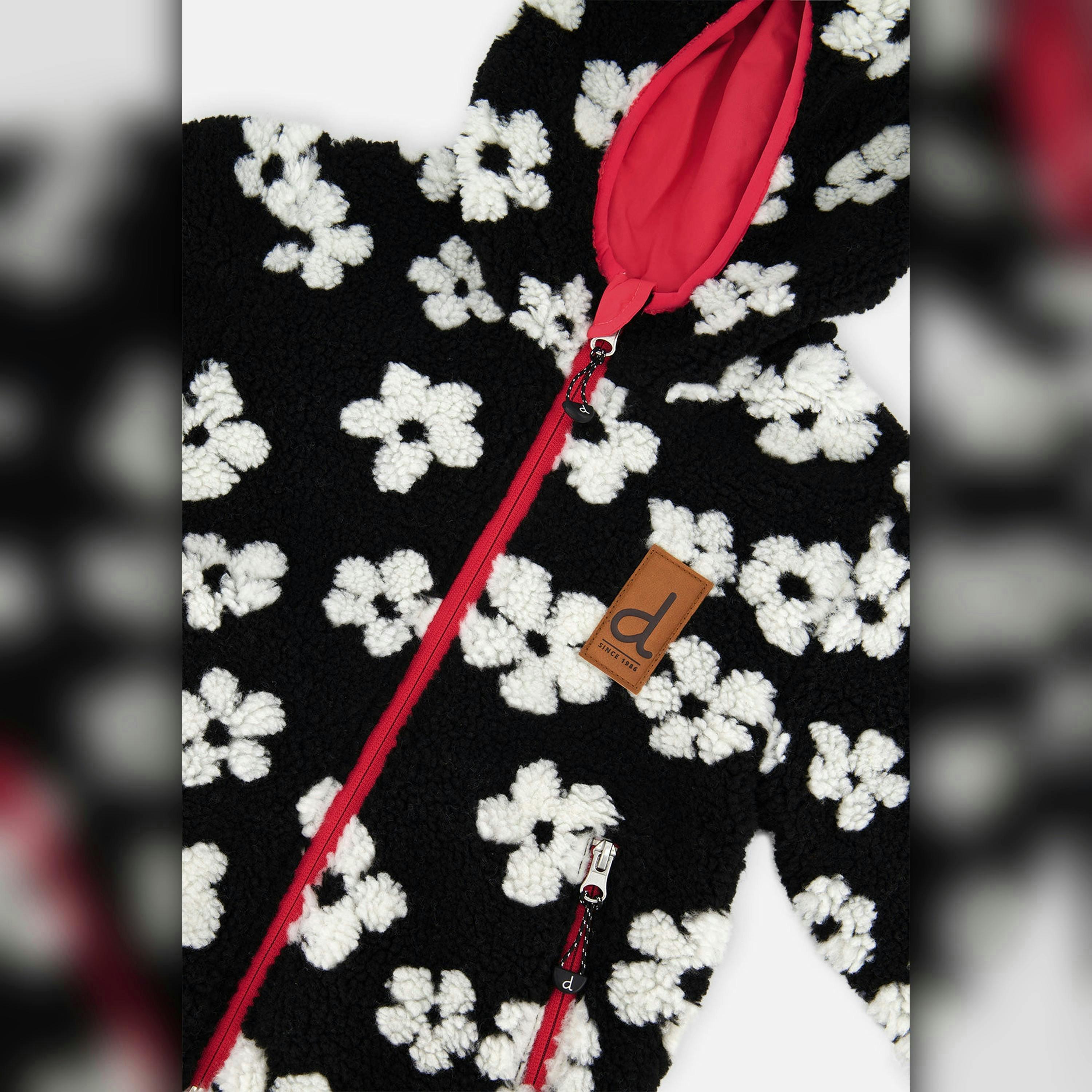 Reversible Mid-Season Jacket Pink And Black Printed Flowers , view 6 of 6