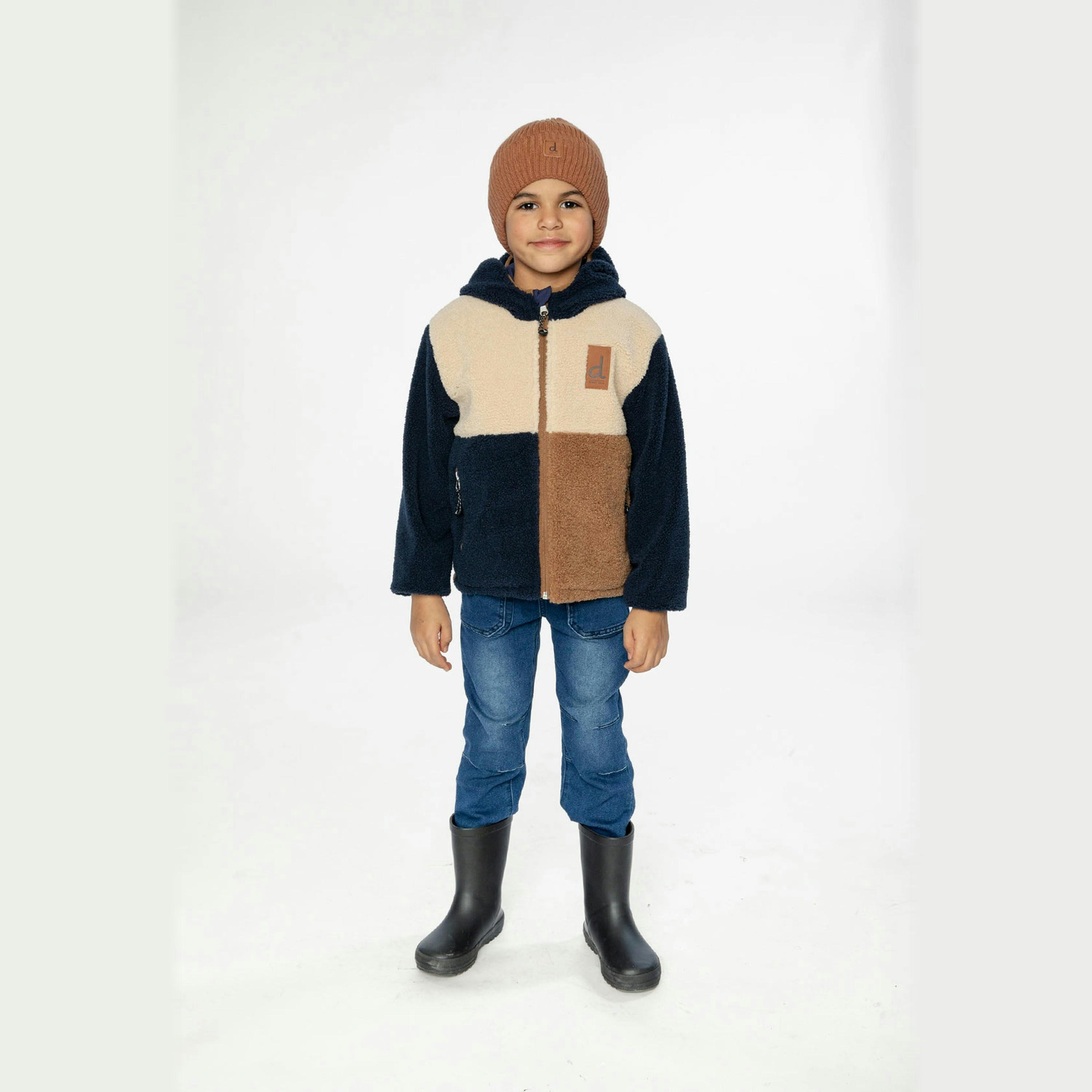Reversible Mid-Season Jacket Dark Blue, Beige And Brown , view 2 of 6