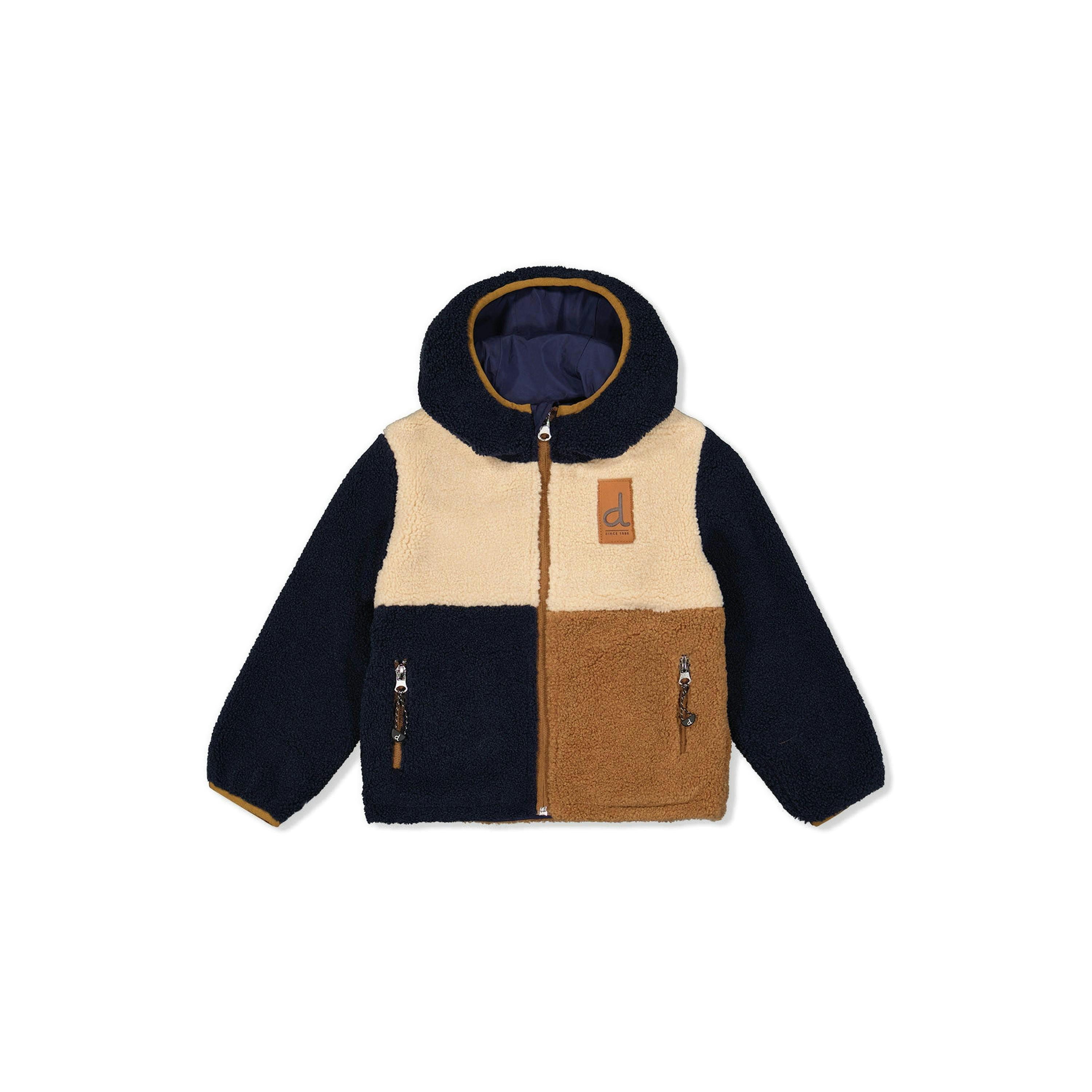 Reversible Mid-Season Jacket Dark Blue, Beige And Brown , view 4 of 6